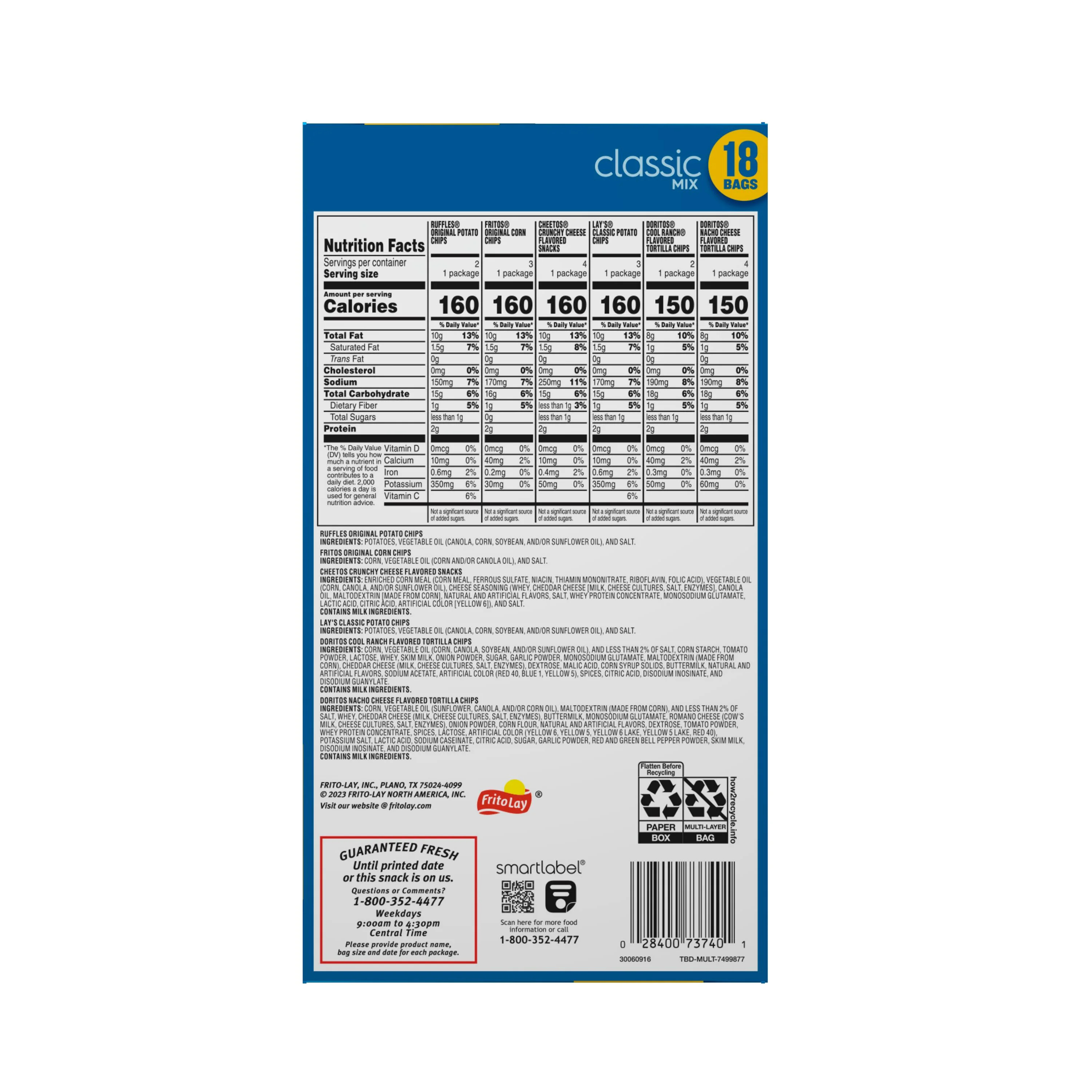 Frito Lay Classic Mix Chips Variety Pack, 1 oz, 18 Count