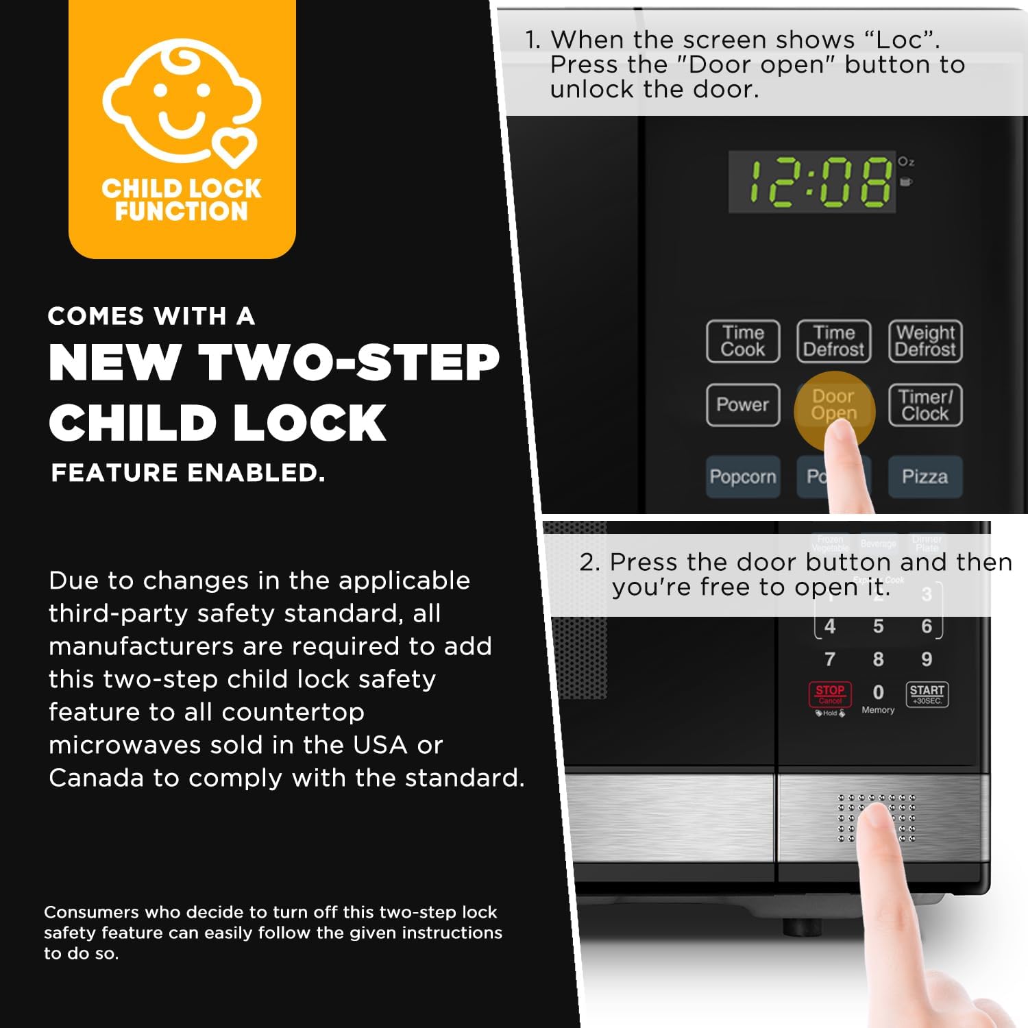 BLACK+DECKER EM720CB7 Digital Microwave Oven with Turntable Push-Button Door, Child Safety Lock, 700W, Stainless Steel, 0.7 Cu.ft