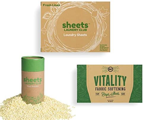 Sheets Laundry Club - 50 Fresh Linen(up to 100 loads) Laundry Detergent Sheets - 40 Lavender Dryer Sheets, 8oz Lavender Scent Booster Tube. Good for the earth and a breeze to use. Hypoallergenic