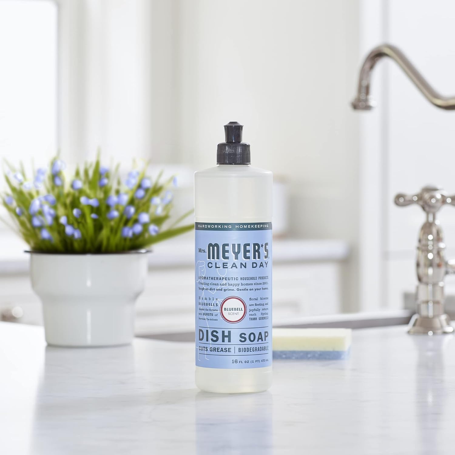 MRS. MEYER'S CLEAN DAY Liquid Dish Soap, Biodegradable Formula, Basil, 16 fl. oz - Pack of 3