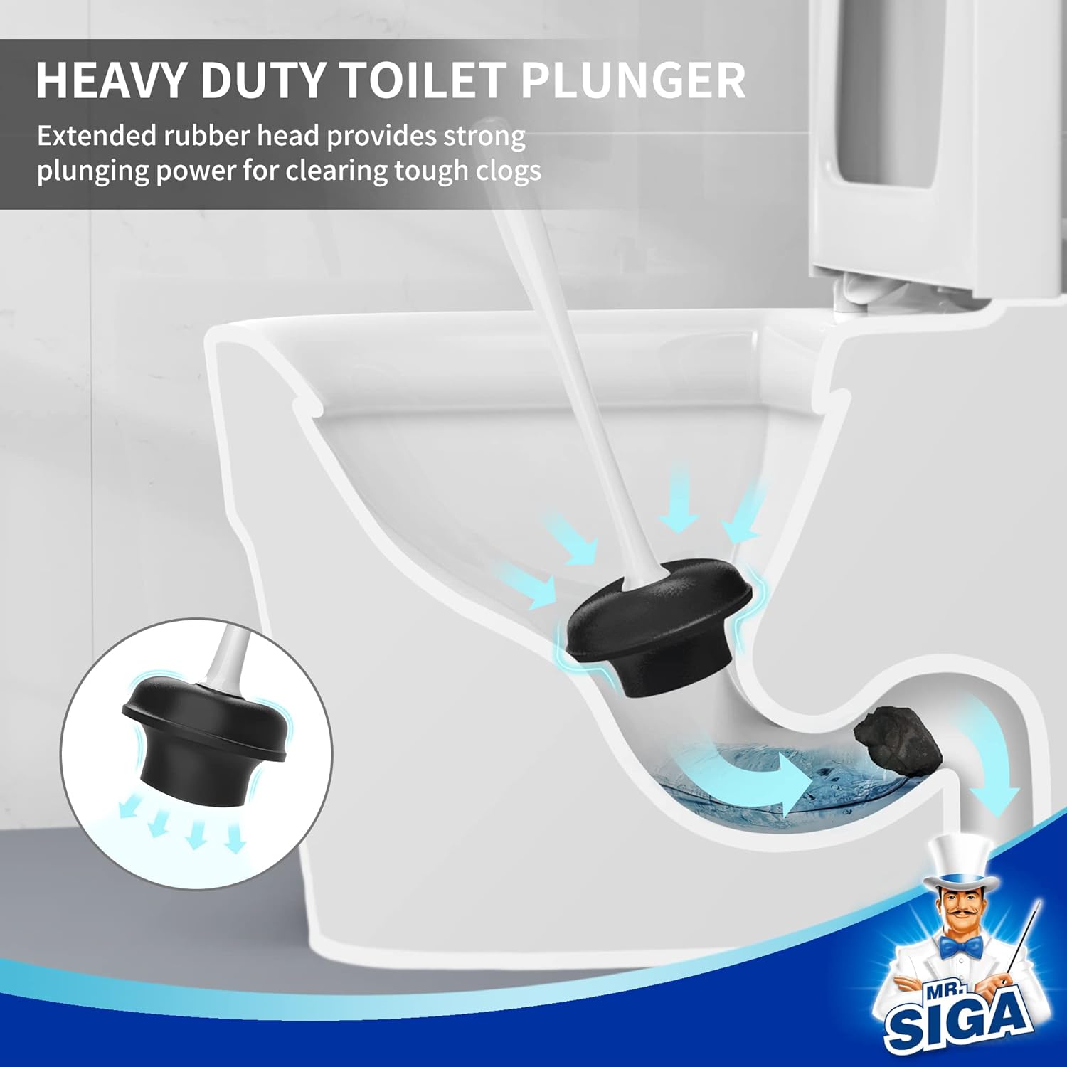 MR.SIGA Toilet Plunger and Bowl Brush Combo for Bathroom Cleaning, Black, 1 Set