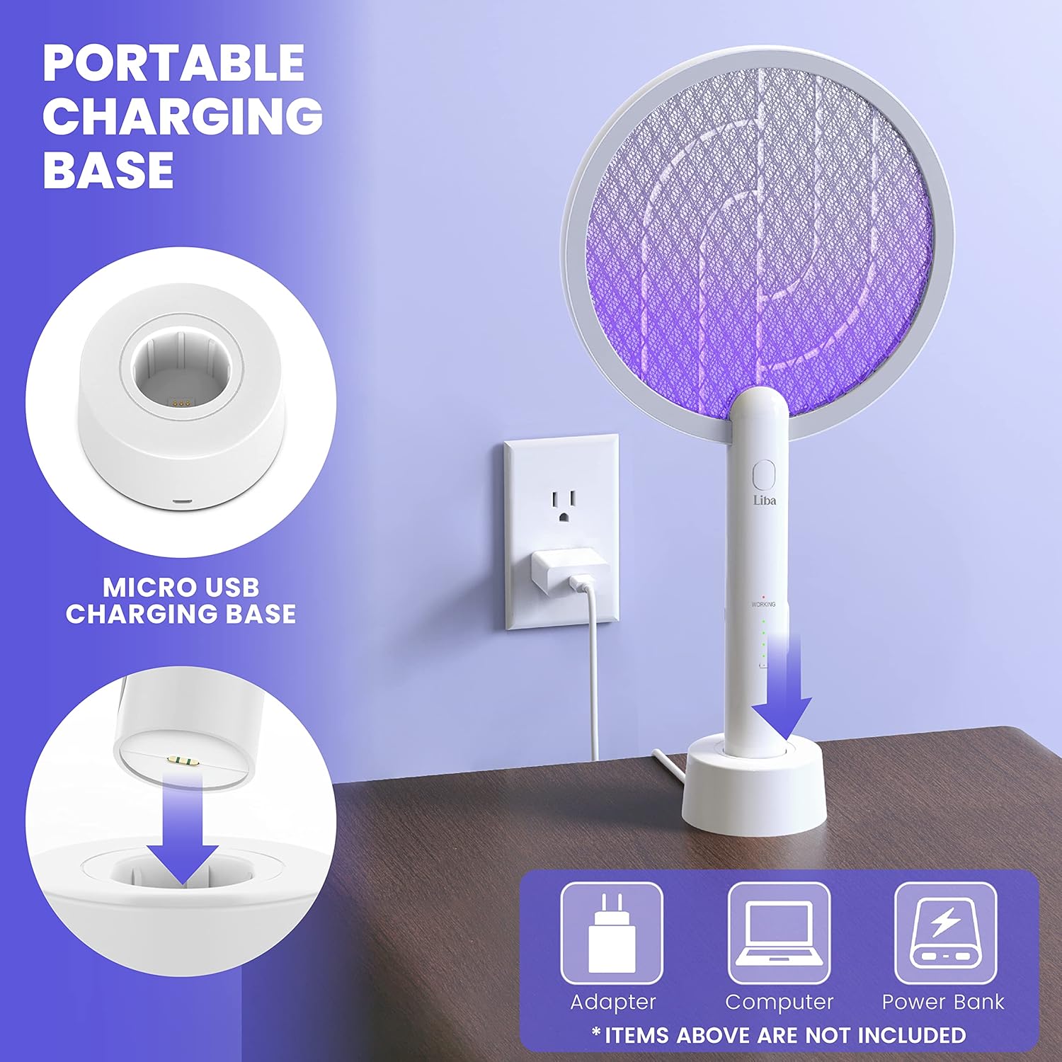 LiBa Electric Bug Zapper, Indoor Insect Killer - (2) Extra Replacement Bulbs - Fly, Mosquito Killer and Repellent - Lightweight, Powerful 2800V Grid, Easy-to-Clean, with a Removable Washable Tray.