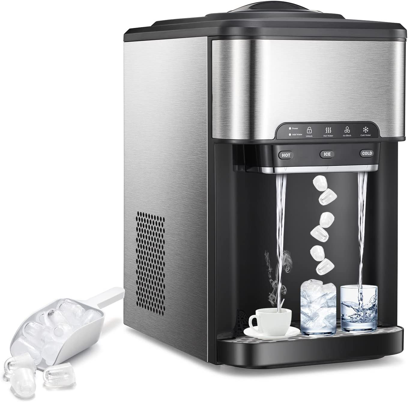 3 in 1 Countertop Water Cooler Dispenser with Ice Maker | Ice making time 6-13 minutes
