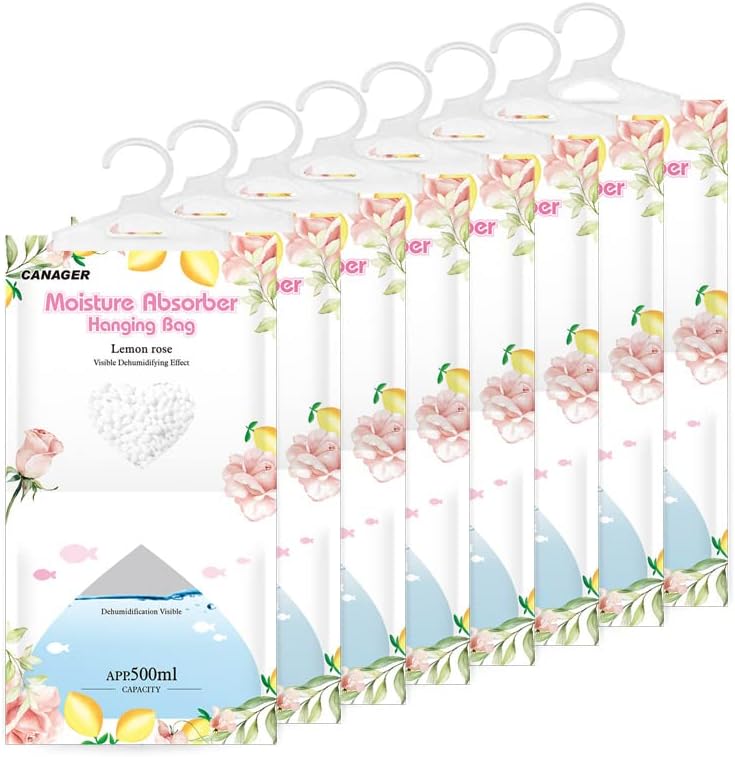 CANAGER Hanging Moisture Absorber, Lavender Vanilla Moistureproof Hanging Bag,Dehumidifier Bag (8 packs) Hanging Closet Dehumidifier Bags, Moisture Absorb 12.5 oz