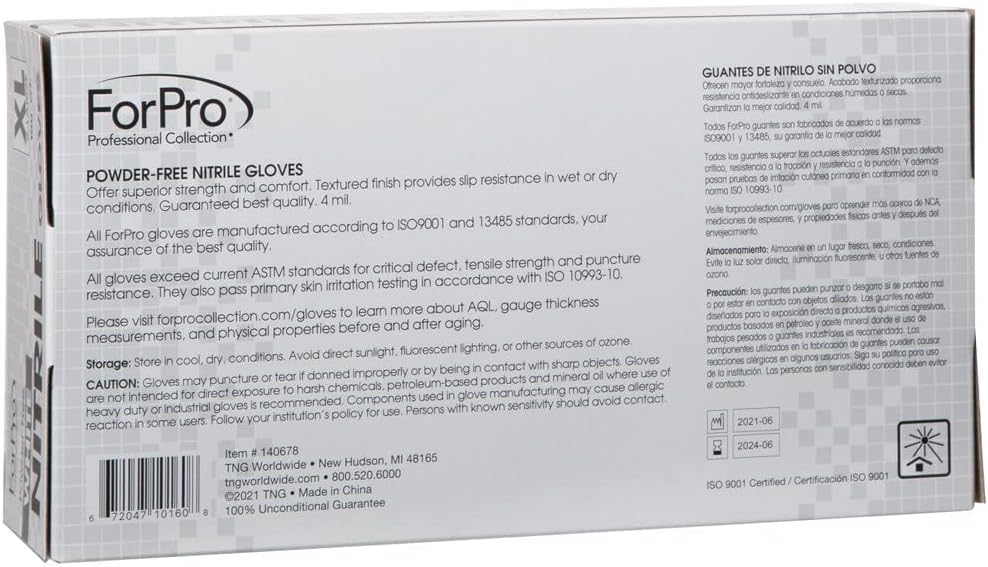 ForPro Professional Collection Disposable Nitrile Gloves, Chemical Resistant, Powder-Free, Latex-Free, Non-Sterile, Food Safe, 4 Mil, Black, Large, 100-Count