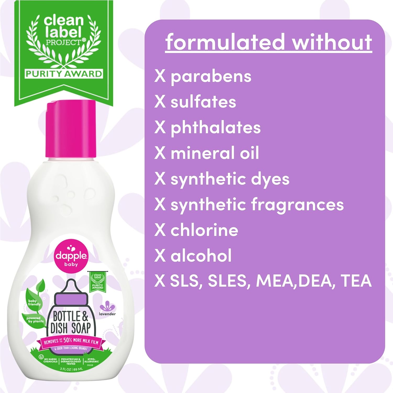 Dapple Baby Bottle Soap, Hypoallergenic Dish Soap for Baby Bottles, Powered by Plants, 1 Pump Included, Packaging May Vary, Fragrance Free, 16.9 Fl Oz (Pack of 3)
