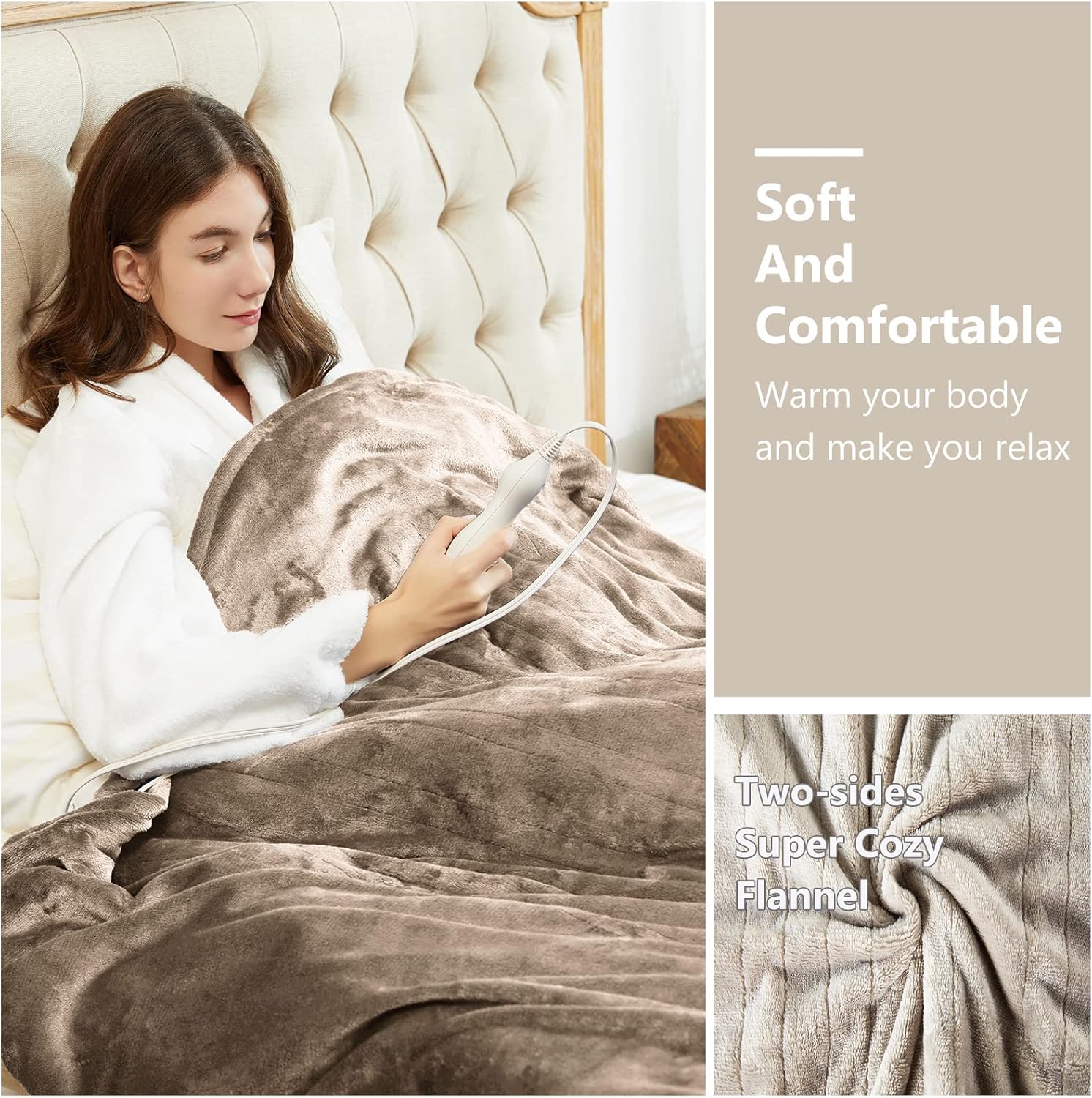 Tefici Electric Heated Blanket Throw, Super Cozy Soft 2-Layer Flannel 50