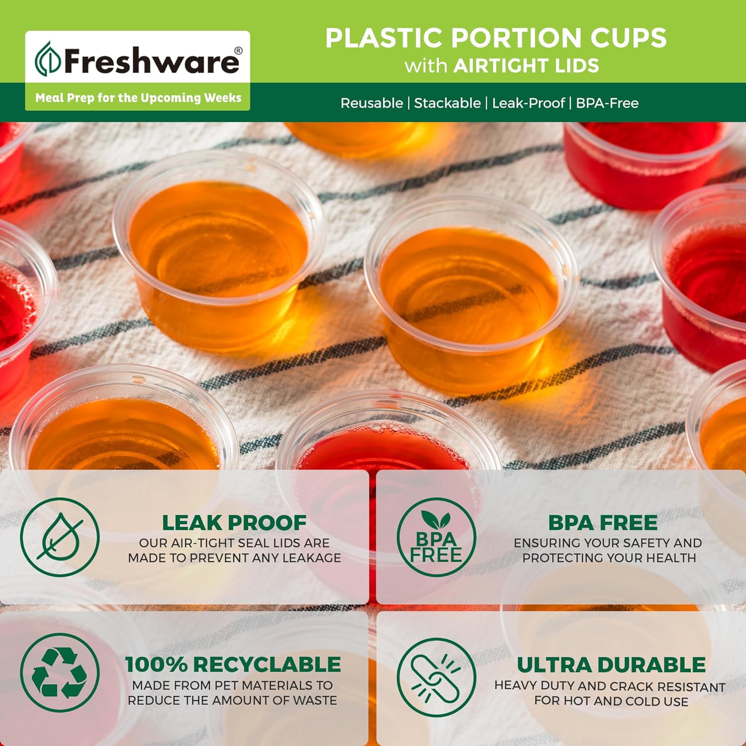 Freshware 200-Piece Polypropylene Portion Cups, Clear | 2 Ounce | 200 Sets | Cups with Lids