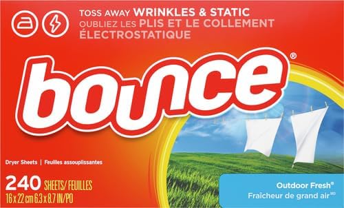 Bounce Dryer Sheets, Outdoor Fresh, 240 Count Laundry Fabric Softener Sheets with Static Control and Wrinkle Fighters