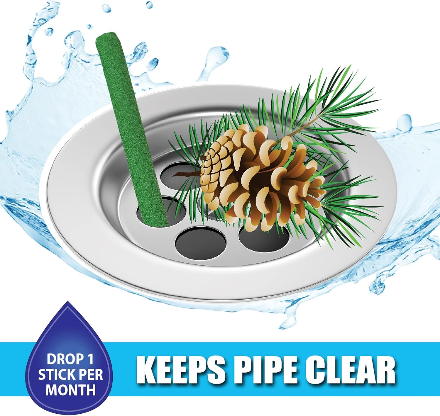 SANI 360° Sani Sticks Drain Cleaner and Deodorizer, Enzyme Pipe Cleaners, Eliminate Odors, Prevent Clogged Drains, Safe for Sinks, Bathtub Drains, Septic Tanks, 24 Count, Lemon Scent