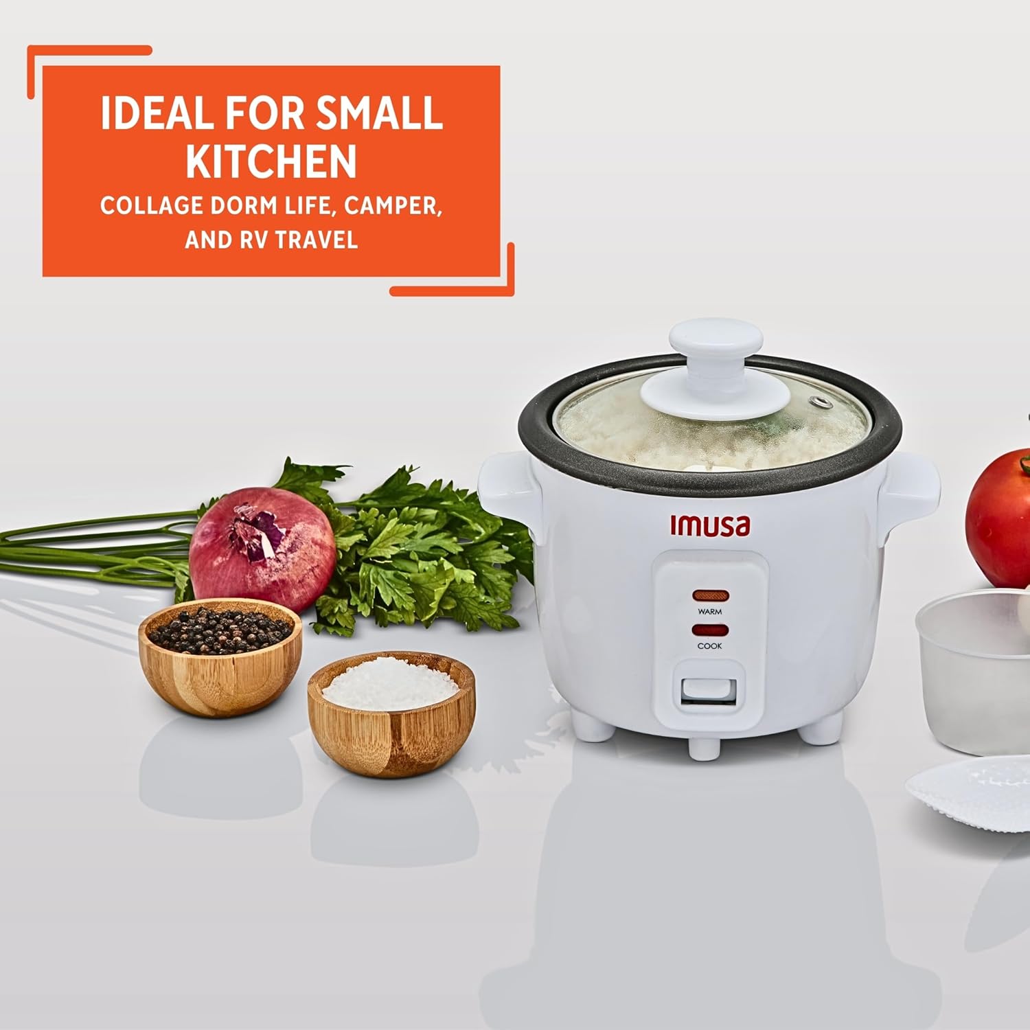 IMUSA USA GAU-00011 Electric Nonstick Rice Cooker 3-Cup (Uncooked) 6-Cup (Cooked), White