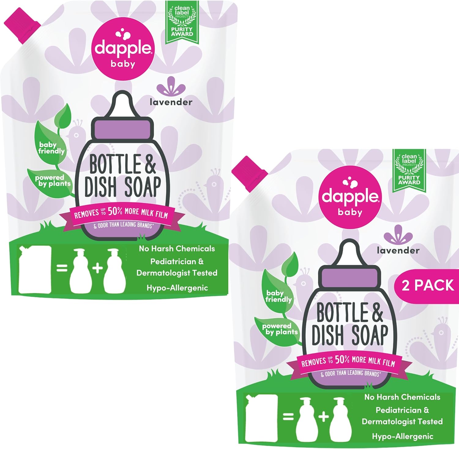 Dapple Baby Bottle Soap, Hypoallergenic Dish Soap for Baby Bottles, Powered by Plants, 1 Pump Included, Packaging May Vary, Fragrance Free, 16.9 Fl Oz (Pack of 3)
