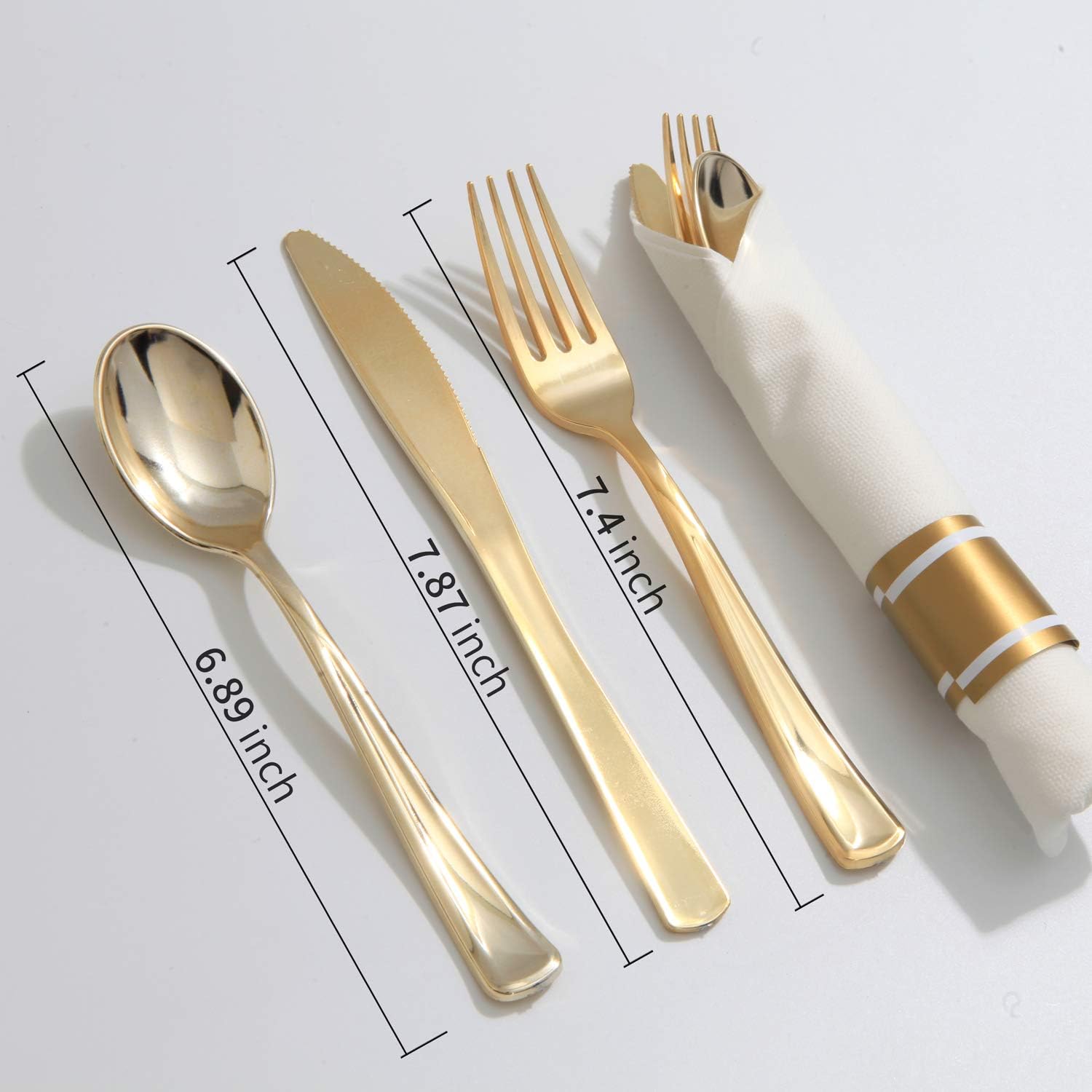 Supernal 60 Pack Pre Rolled Napkins with Gold Plastic Silverware, Premium Disposable Gold Wrapped Cutlery Set Includes: 60 Forks 60 Knives 60 Spoons 60 Napkin for Party