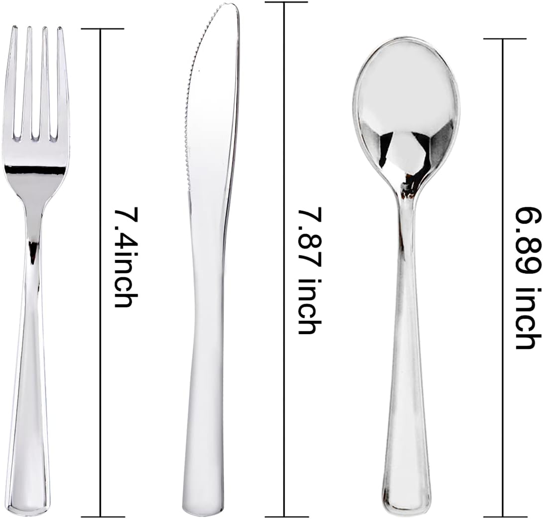 WDF300 Pieces Gold Plastic Silverware - Heavy Duty Disposable Gold Cutlery Set Plastic Gold Silverware Set Plastic Includes 100 Forks, 100 Spoons, 100 Knives