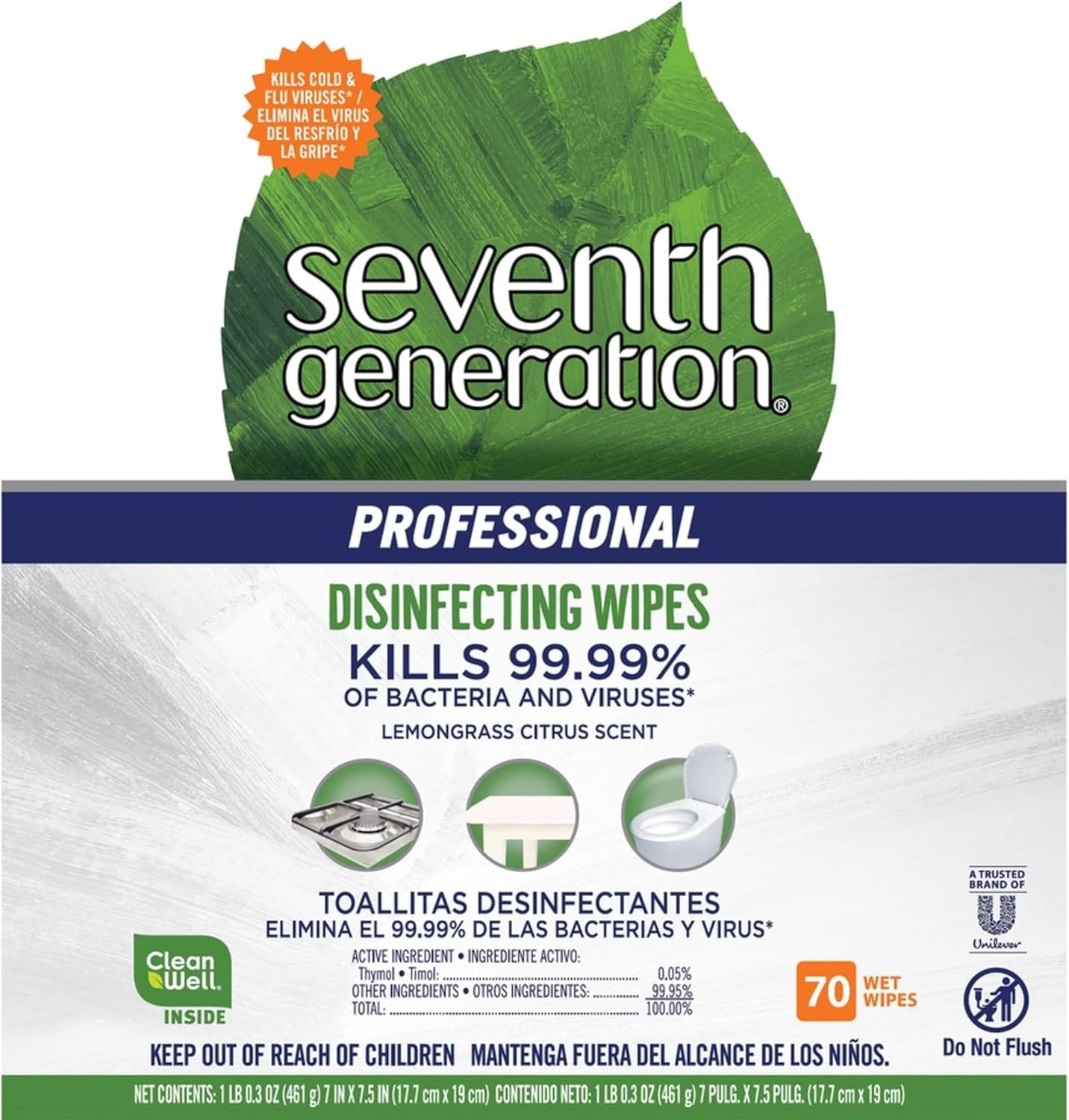 Seventh Generation Disinfecting Multi-Surface Wipes, Pack of 3, Lemongrass Citrus, 70 Count