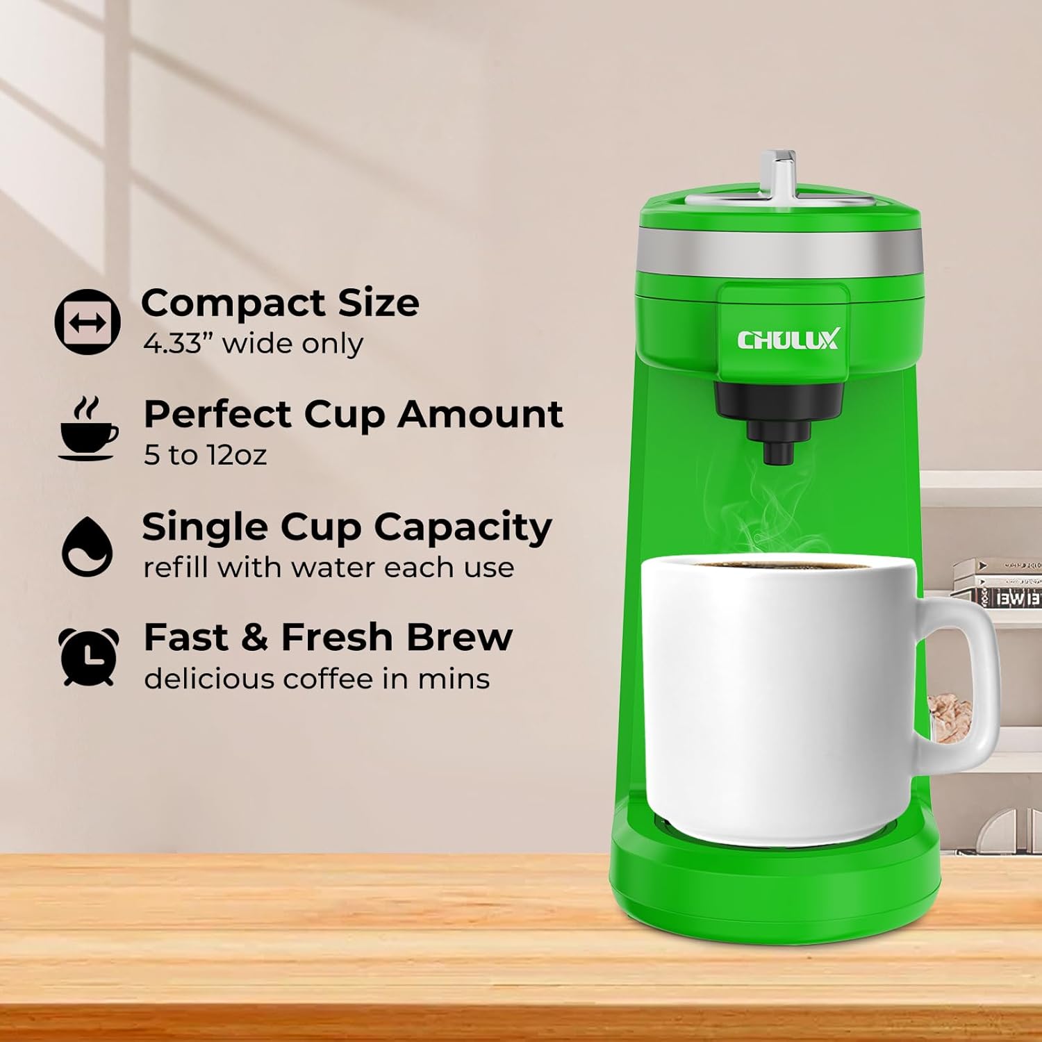 CHULUX Single Serve Coffee Maker for K Capsule and Ground Coffee, Single Cup Coffee Machine, Black