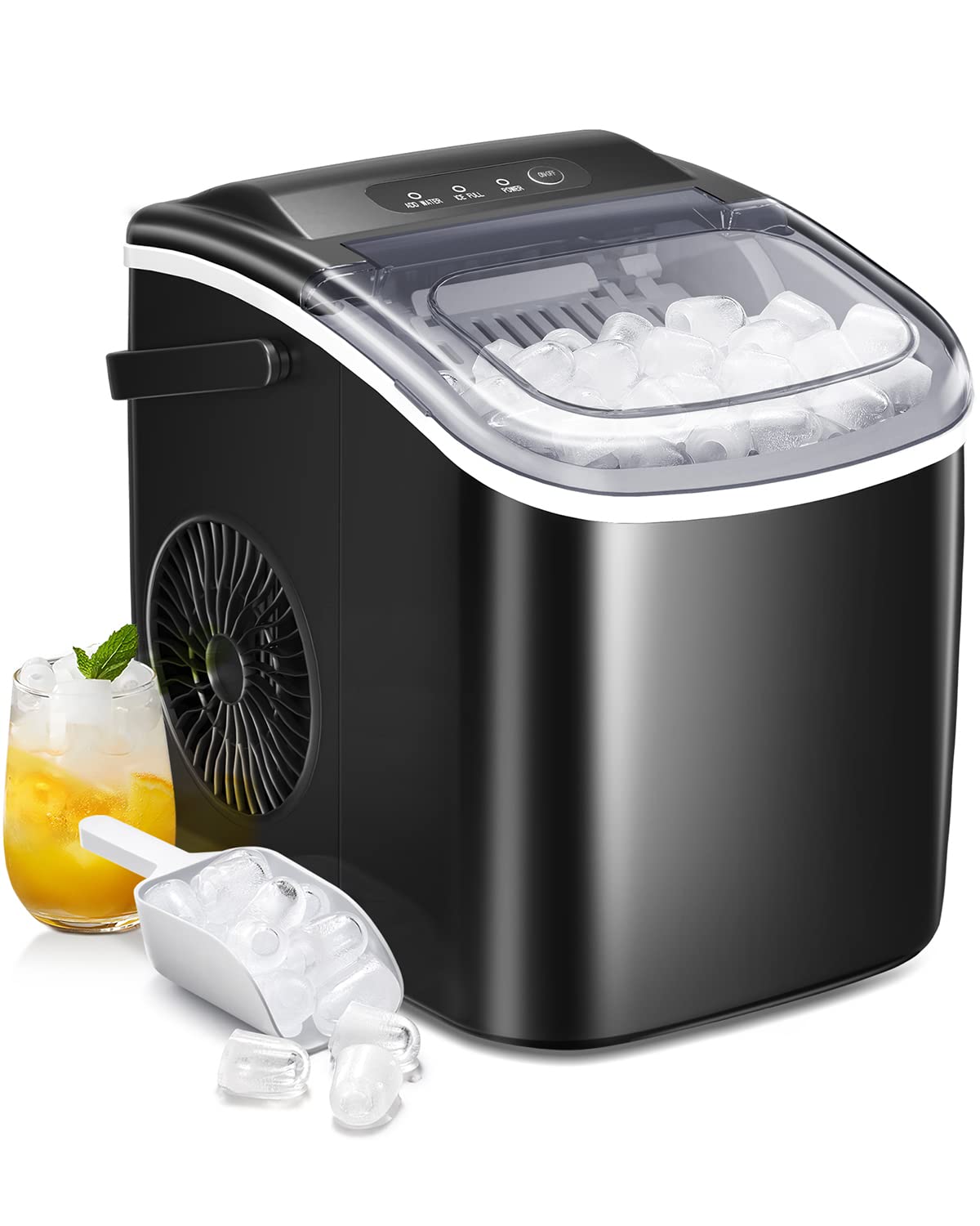 Silonn Ice Makers Countertop,Protable Ice Maker Machine with Handle,Self-Cleaning Ice Maker, 26Lbs/24H, 9 Ice Cubes Ready in 8 Mins, for Home/Office/Kitchen