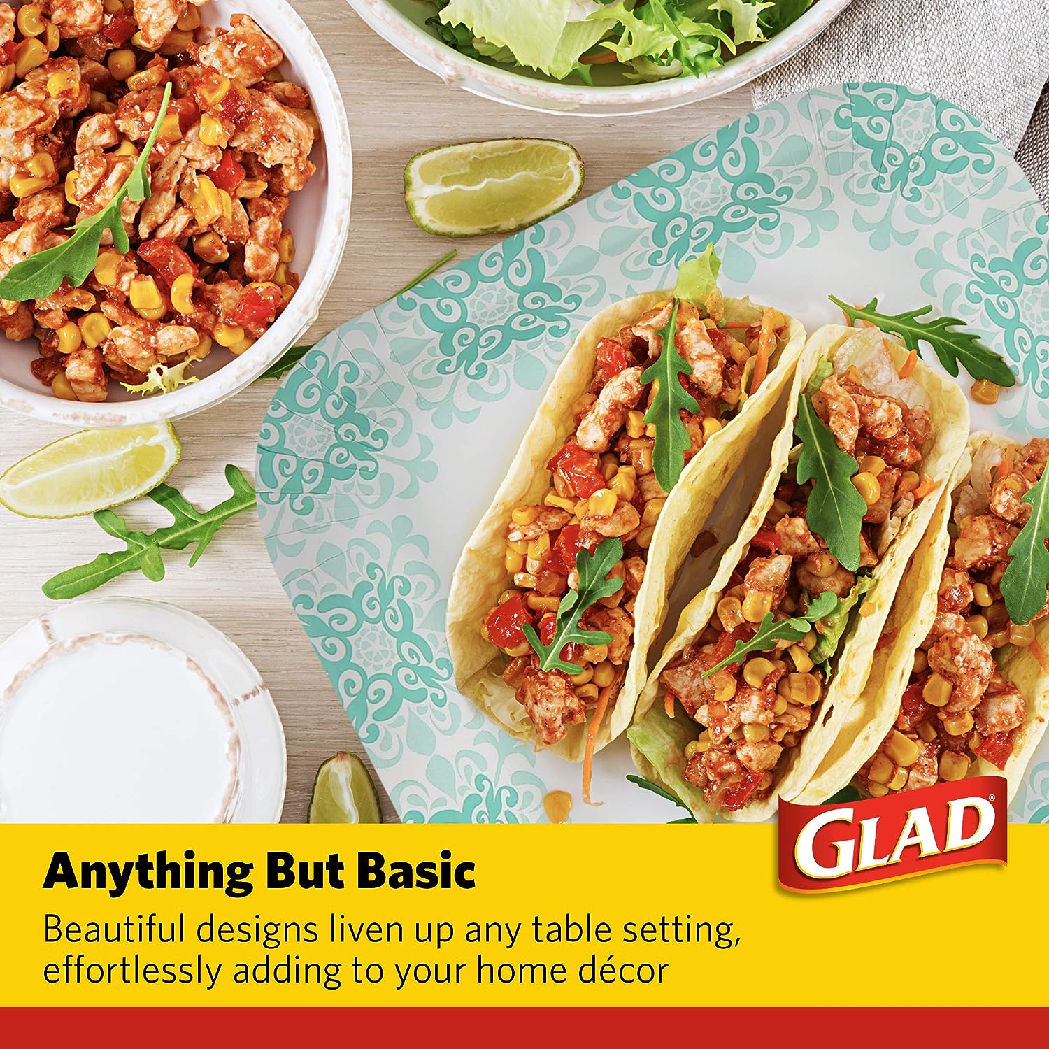 Glad Square Disposable Paper Plates for All Occasions | Soak Proof, Cut Proof, Microwaveable Heavy Duty Disposable Plates | 8.5