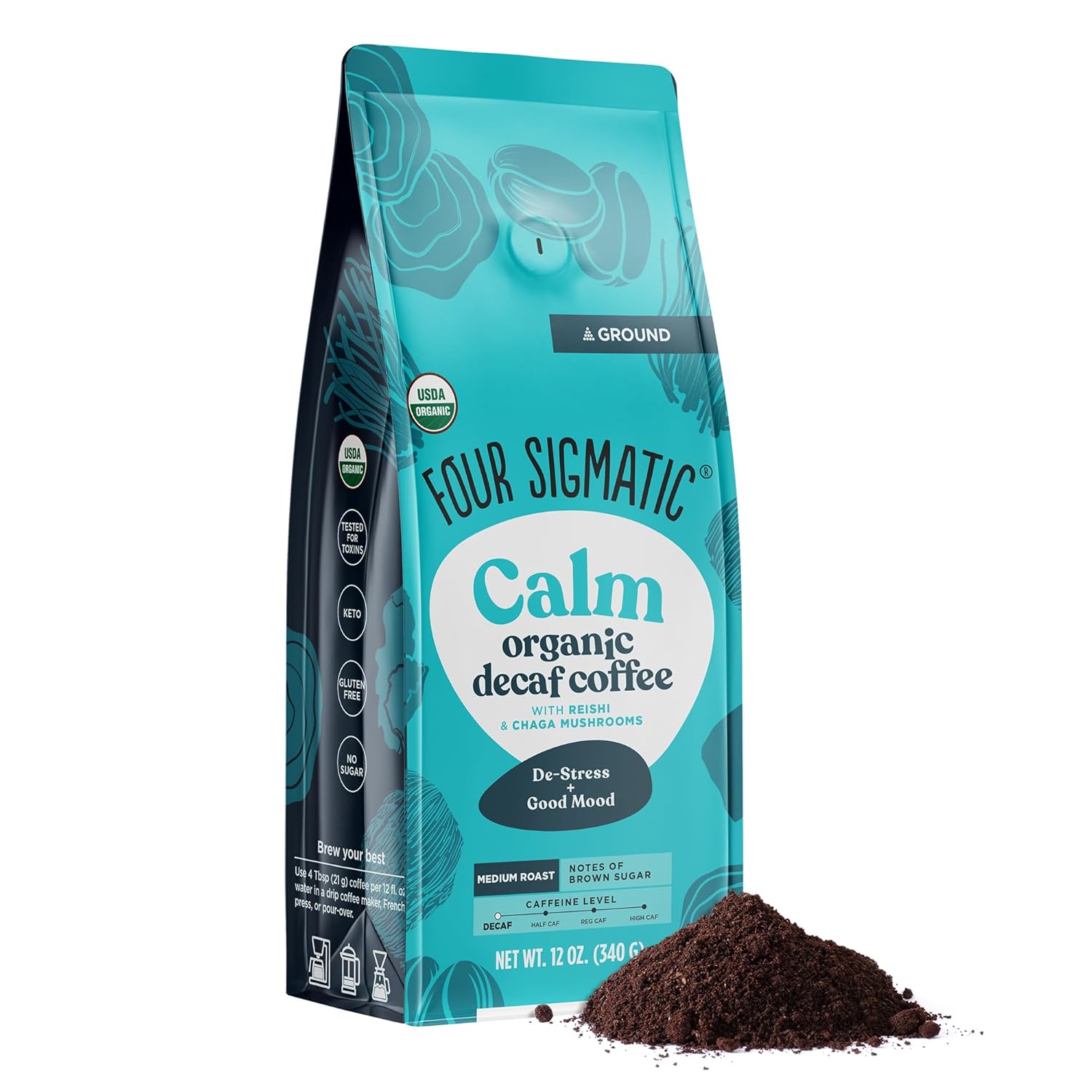 Four Sigmatic Think Mushroom Coffee | Organic Ground Coffee with Lion's Mane Mushroom and Chaga Mushroom | Nootropic Mushroom Coffee for Better Focus and Immune Support | 12oz Bag
