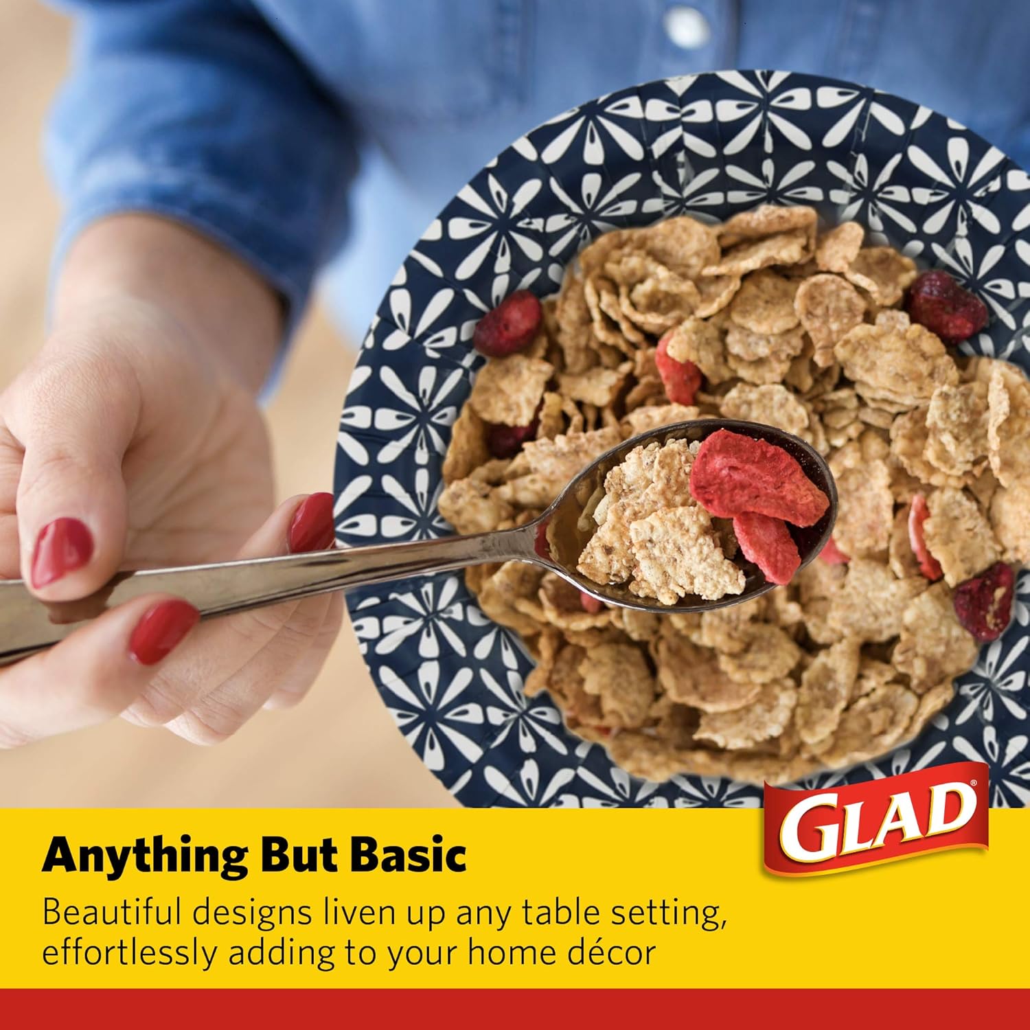 Glad 16 oz Paper Bowls With Daisy Design | Disposable Paper Bowls for Parties and Picnics Daisy Print | Microwave Safe Disposable Paper Bowls for Everyday Use, 16 Oz Blue Mosaic