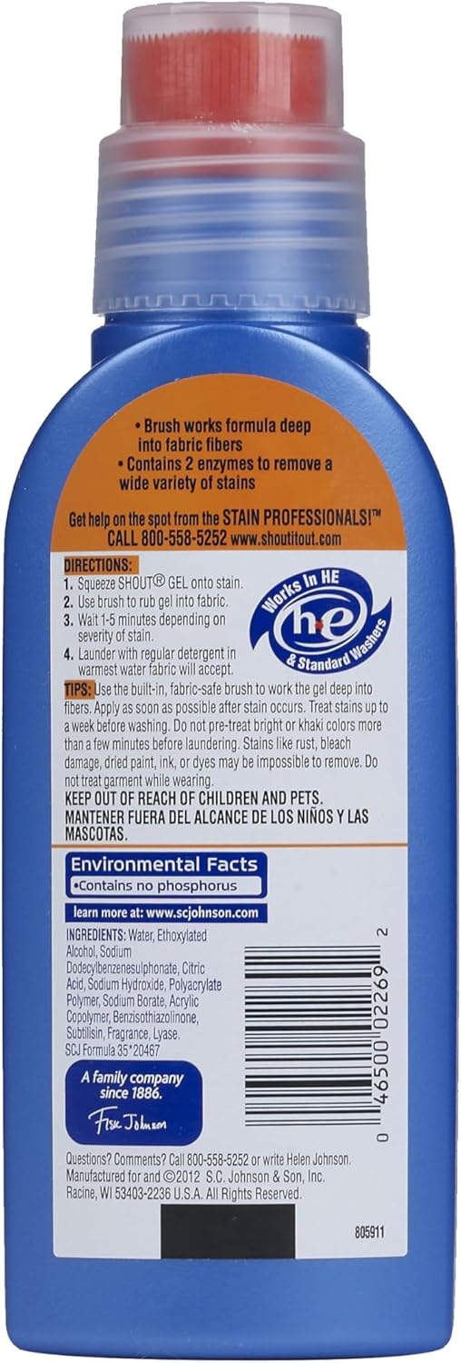 Shout Advanced Stain Remover Brush, Ultra Concentrated Gel with Built-In Scrubber Brush for Deep Set-In Stains, 8.7Oz