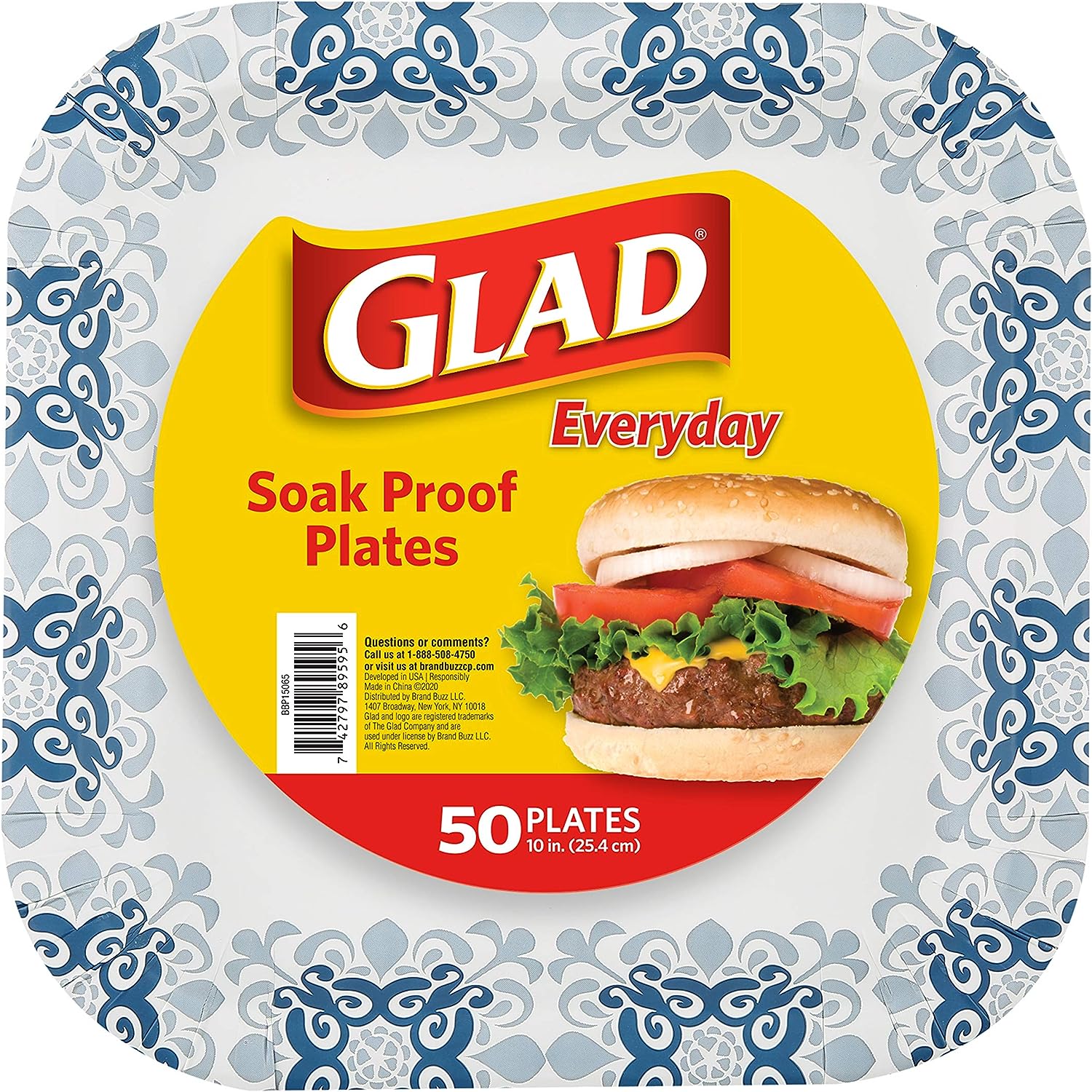 Glad Square Disposable Paper Plates for All Occasions | Soak Proof, Cut Proof, Microwaveable Heavy Duty Disposable Plates | 8.5