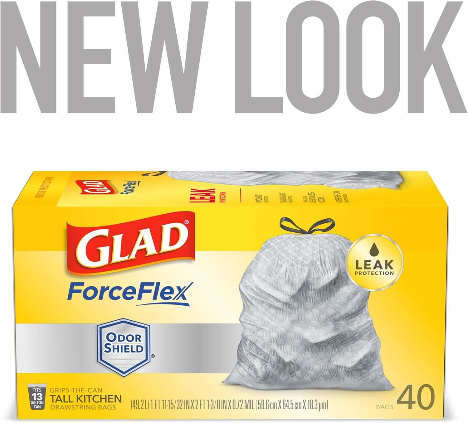 Glad Trash Bags, ForceFlex Tall Kitchen Drawstring Garbage Bags 13 Gallon White Trash Bag, Gain Moonlight Breeze scent with Febreze Freshness 100 Count (Package May Vary)