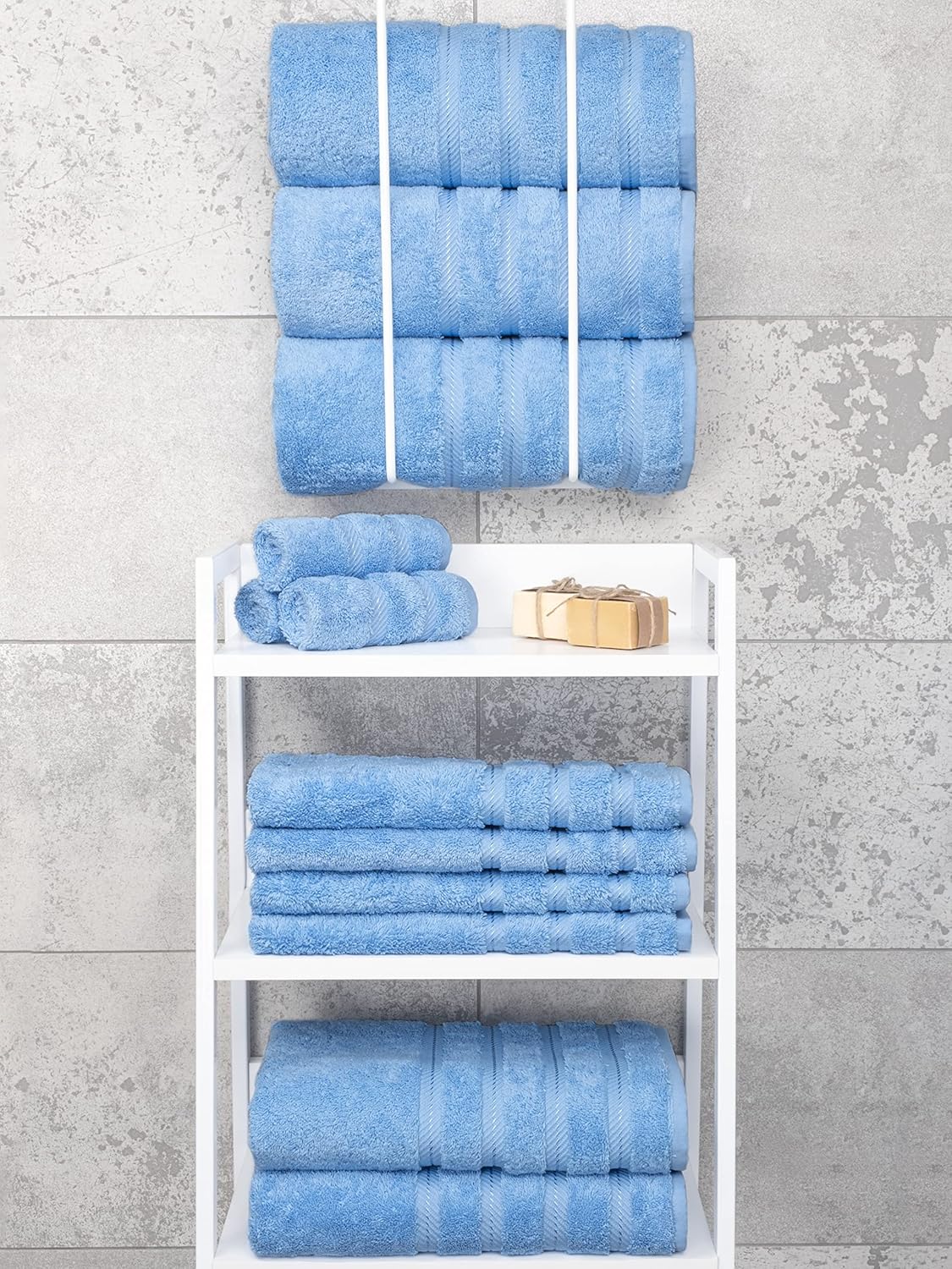 American Soft Linen Luxury 6 Piece Towel Set, 2 Bath Towels 2 Hand Towels 2 Washcloths, 100% Cotton Turkish Towels for Bathroom, Light Grey Towel Sets