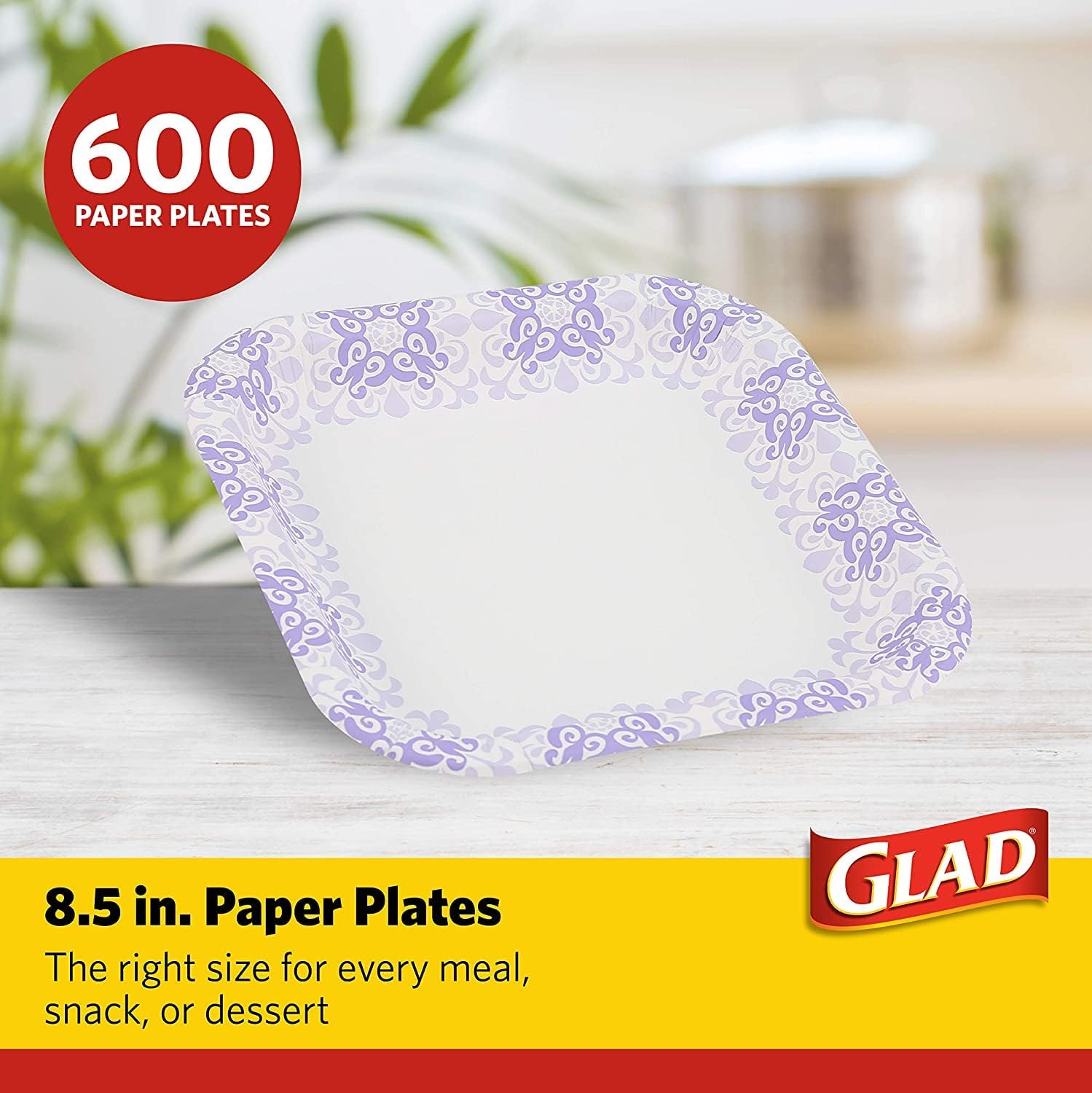 Glad Square Disposable Paper Plates for All Occasions | Soak Proof, Cut Proof, Microwaveable Heavy Duty Disposable Plates | 8.5