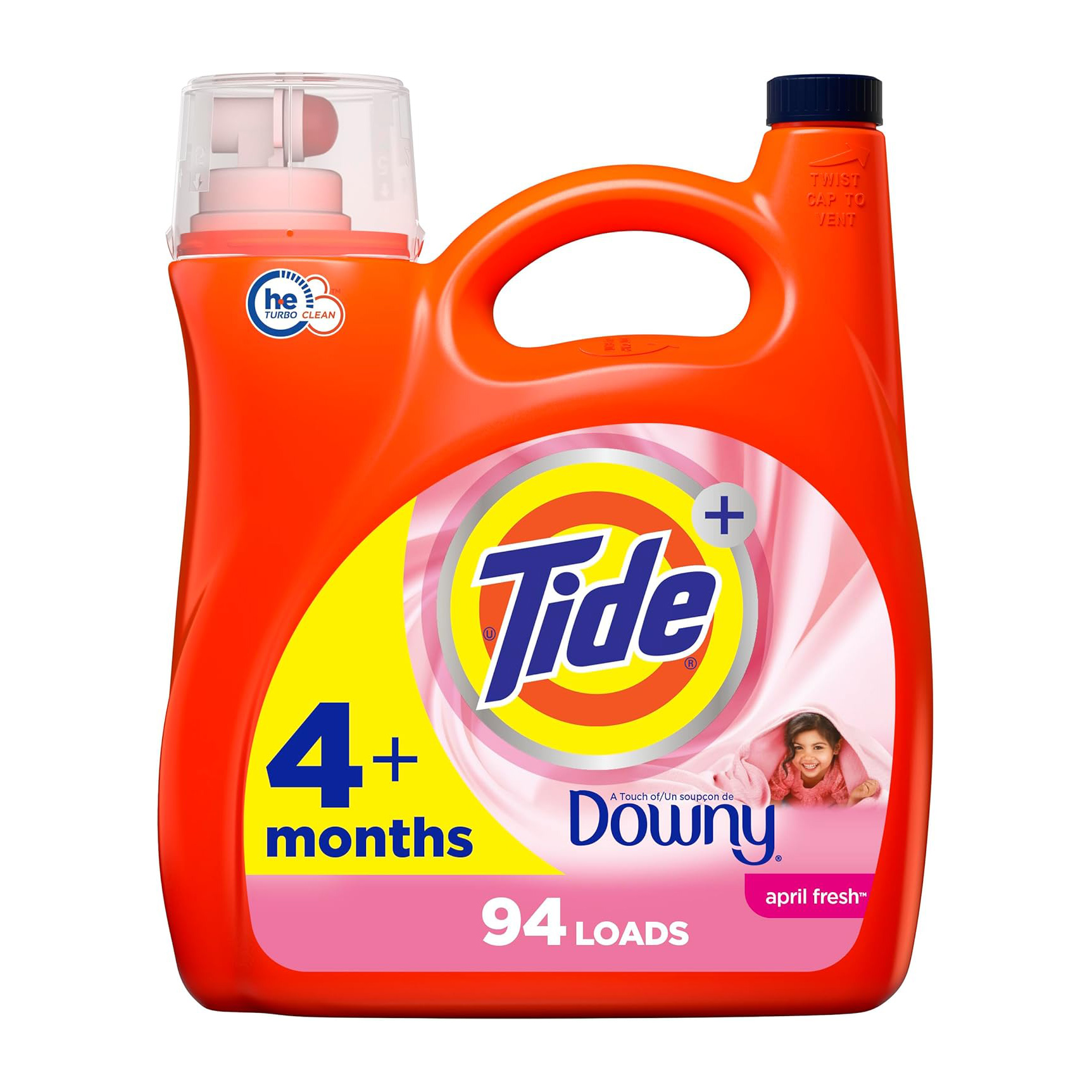 Tide plus Downy Liquid Laundry Detergent Soap, April Fresh Scent, HE Compatible, 94 Loads, 132 fl oz
