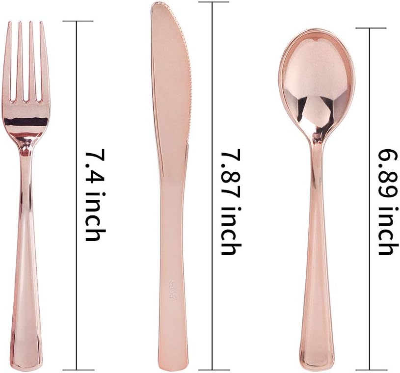 WDF300 Pieces Gold Plastic Silverware - Heavy Duty Disposable Gold Cutlery Set Plastic Gold Silverware Set Plastic Includes 100 Forks, 100 Spoons, 100 Knives