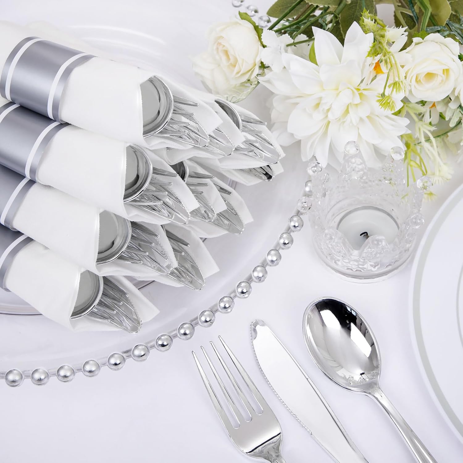 Supernal 60 Pack Pre Rolled Napkins with Gold Plastic Silverware, Premium Disposable Gold Wrapped Cutlery Set Includes: 60 Forks 60 Knives 60 Spoons 60 Napkin for Party