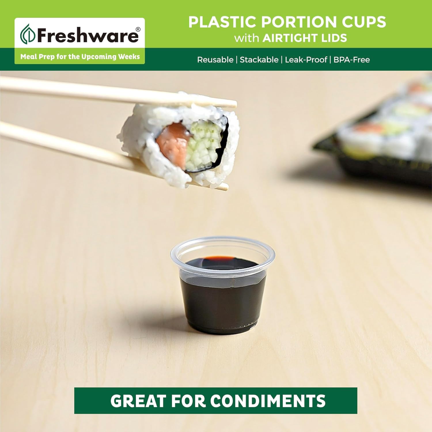 Freshware 200-Piece Polypropylene Portion Cups, Clear | 2 Ounce | 200 Sets | Cups with Lids