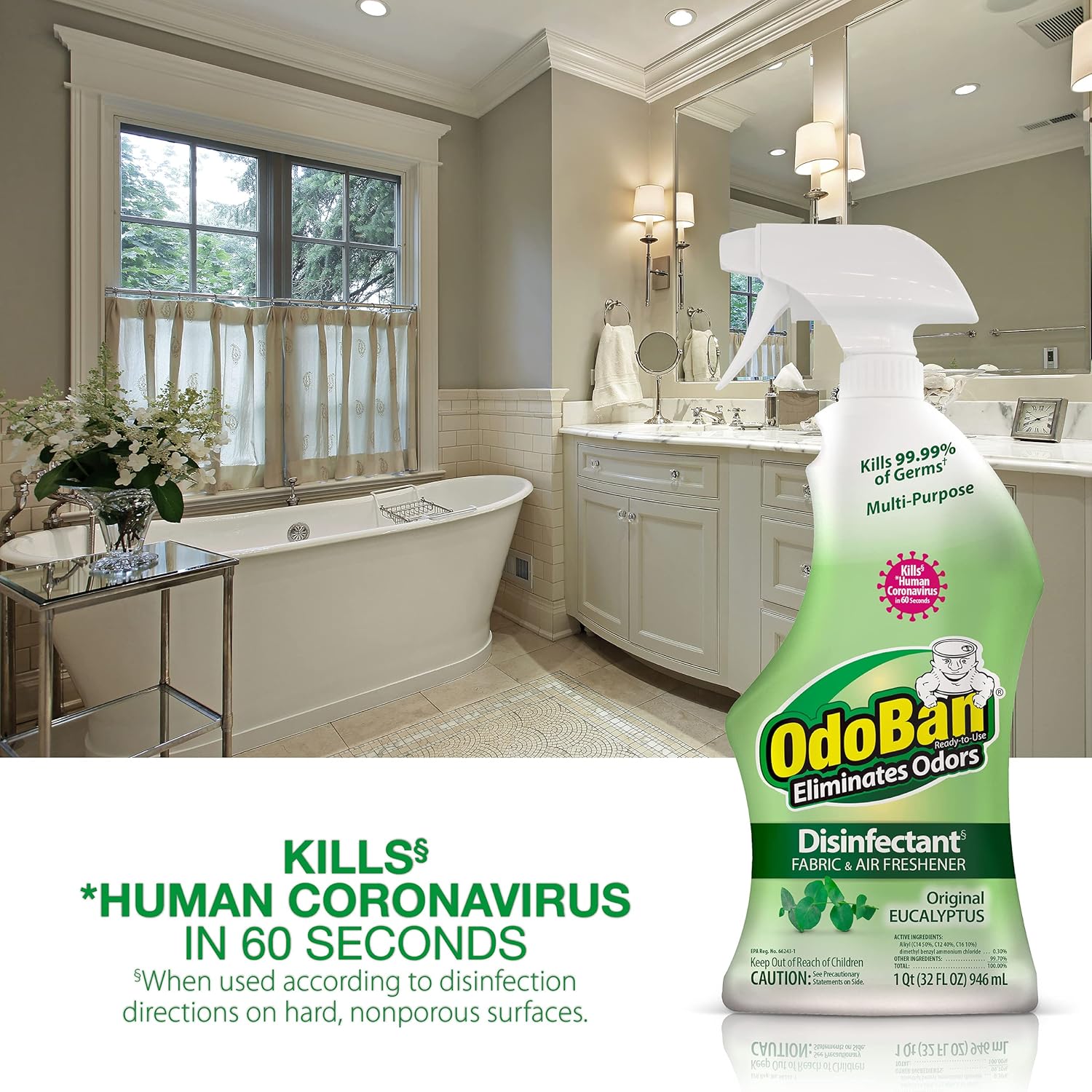 OdoBan Disinfectant Concentrate and Odor Eliminator, 2 Gallons, Cotton Breeze Scent