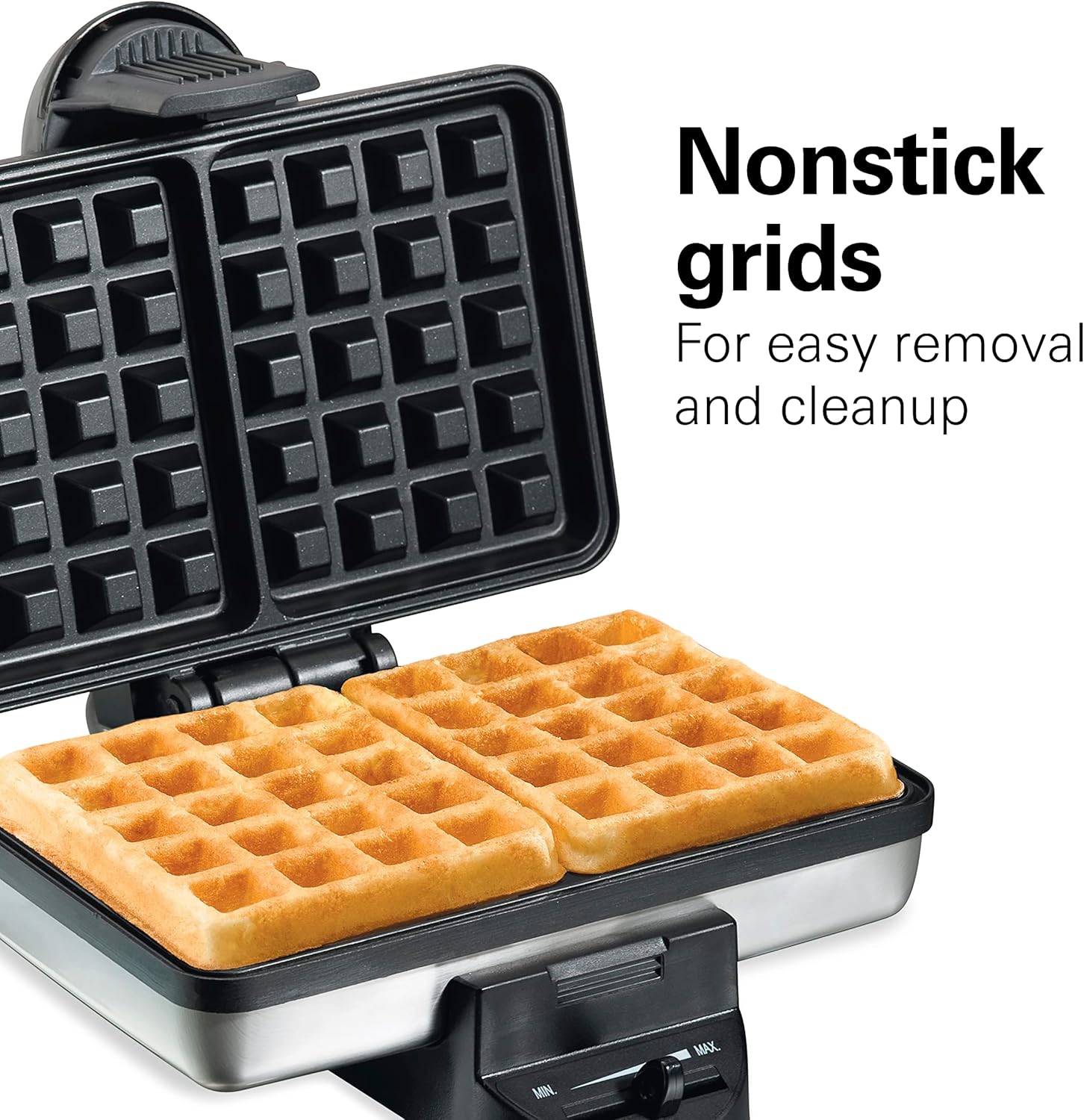Hamilton Beach Belgian Mini Waffle Maker with Shade Control, Makes 2 at Once, Create Personalized Keto Chaffles and Hash Browns, Non-Stick Plates, Compact Design, Stainless Steel