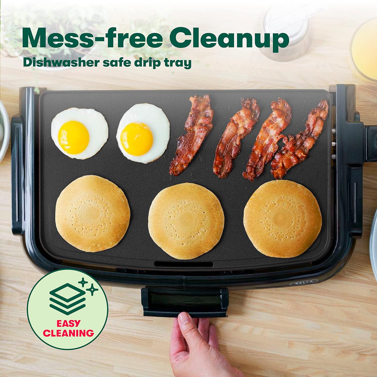 BELLA Electric Ceramic Titanium Griddle, Make 10 Eggs At Once, Healthy-Eco Non-stick Coating, Hassle-Free Clean Up, Large Submersible Cooking Surface, 10.5