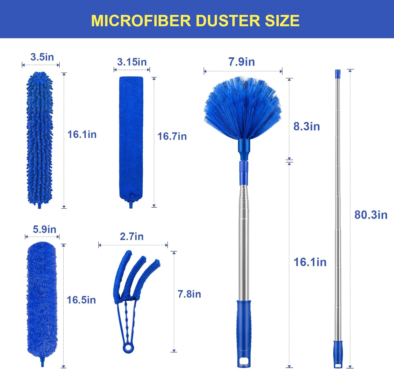 Dusters for Cleaning High Ceiling Fan, Newliton Microfiber Feather Duster with 30'' to 100'' Telescoping Extension Pole, Long Extendable Duster for Home Car Furniture Cobweb Gray