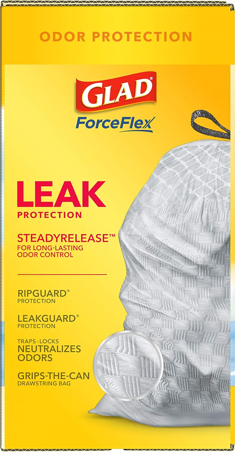 Glad Trash Bags, ForceFlex Tall Kitchen Drawstring Garbage Bags, 13 Gal, Fresh Clean Scent with Febreze, 110 Ct (Packaging May Vary)