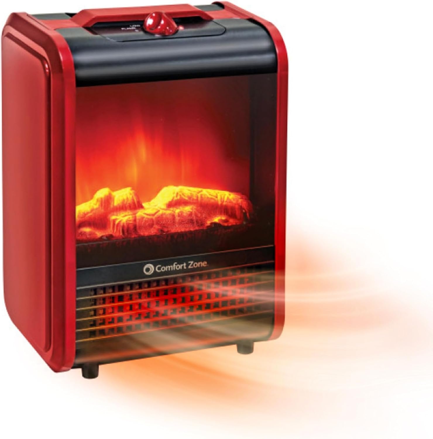 Comfort Zone Electric Mini Fireplace Space Heater with Realistic 3D Flame, Stay-Cool Body, Carry Handle, Overheat Sensor, and Safety Tip-Over Switch, Ideal for Home, Bedroom, & Office, 1,200W, CZFP1BK