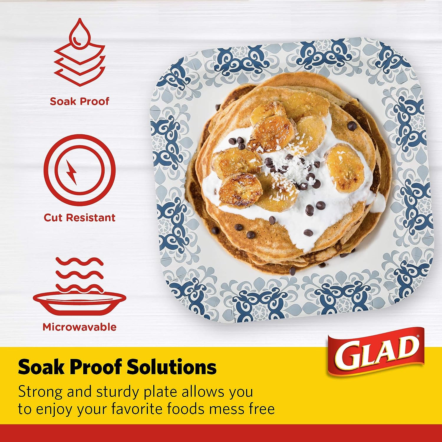 Glad Square Disposable Paper Plates for All Occasions | Soak Proof, Cut Proof, Microwaveable Heavy Duty Disposable Plates | 8.5