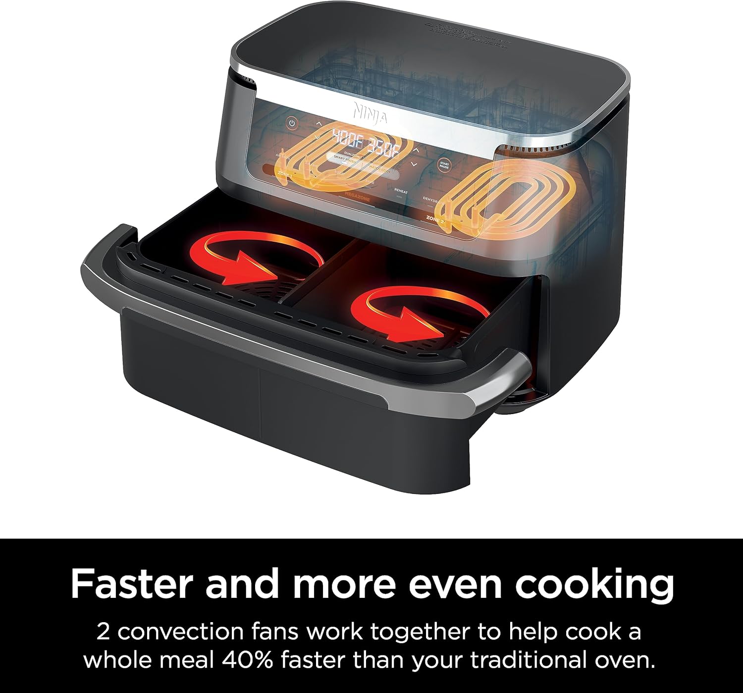 Ninja Air Fryer, Thermometer, Roast, Bake, Air Fry, Crisps, Broil, Reheats, Keep Warm, 10-in-1, Fries, Frozen Food, Veggies, and Meat, Quick Meals, Healthy Meals, Less Oil, 10 QT, Grey, DZ550