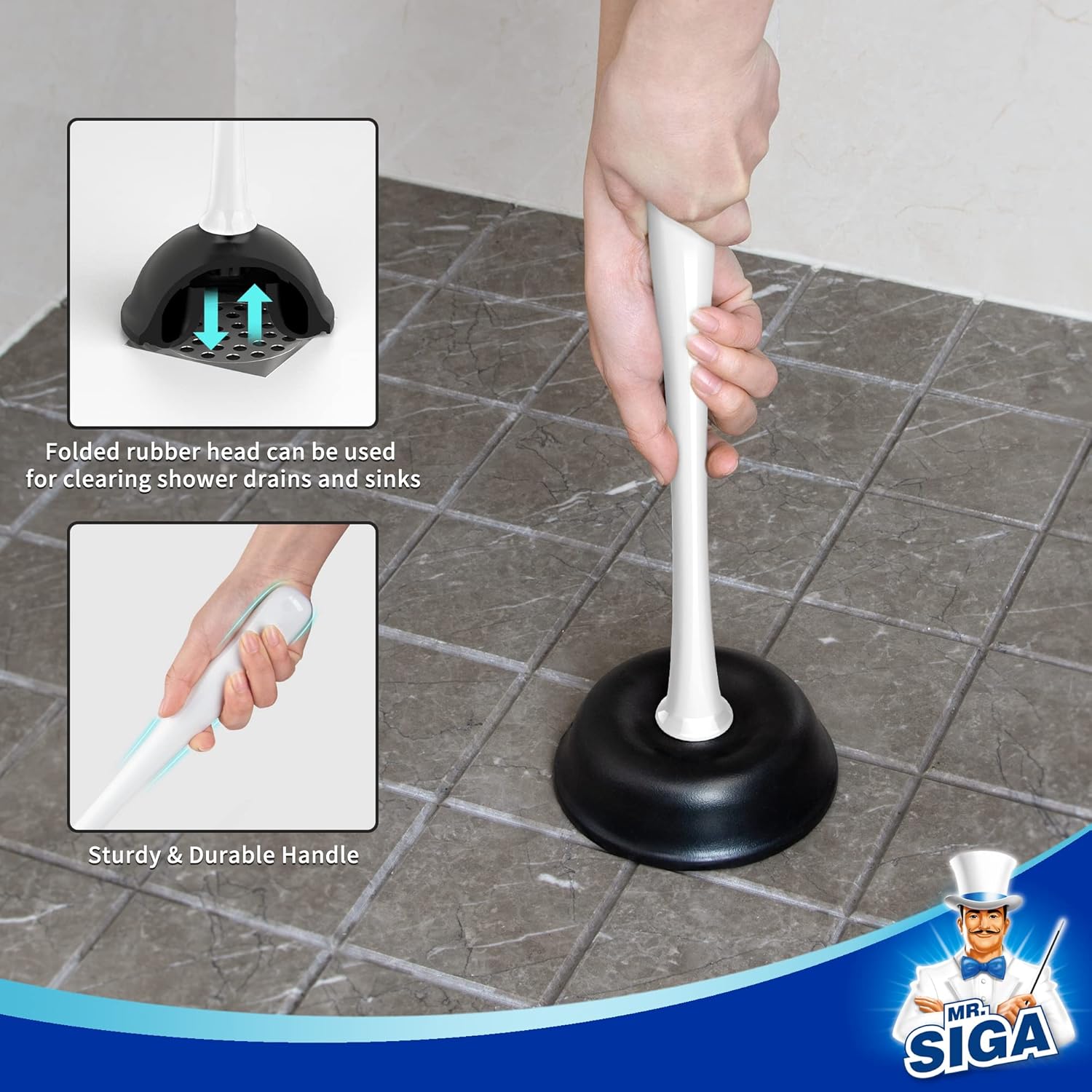 MR.SIGA Toilet Plunger and Bowl Brush Combo for Bathroom Cleaning, Black, 1 Set