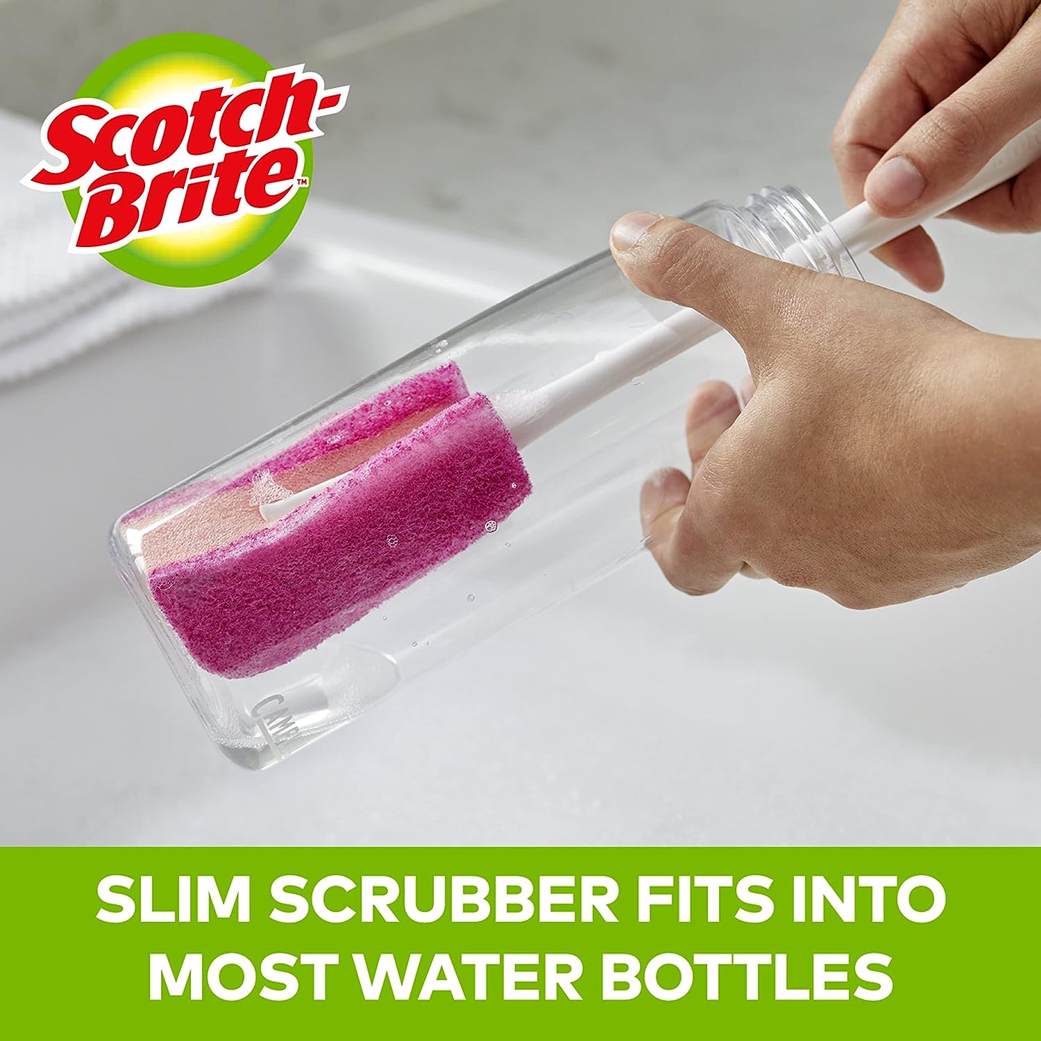 Scotch-Brite Kitchen Brush Kit - Glass and Water Bottle Brush & Advanced Soap Control Dishwand Brush - Scrub Brushes for Cleaning Kitchen and Washing Dishes
