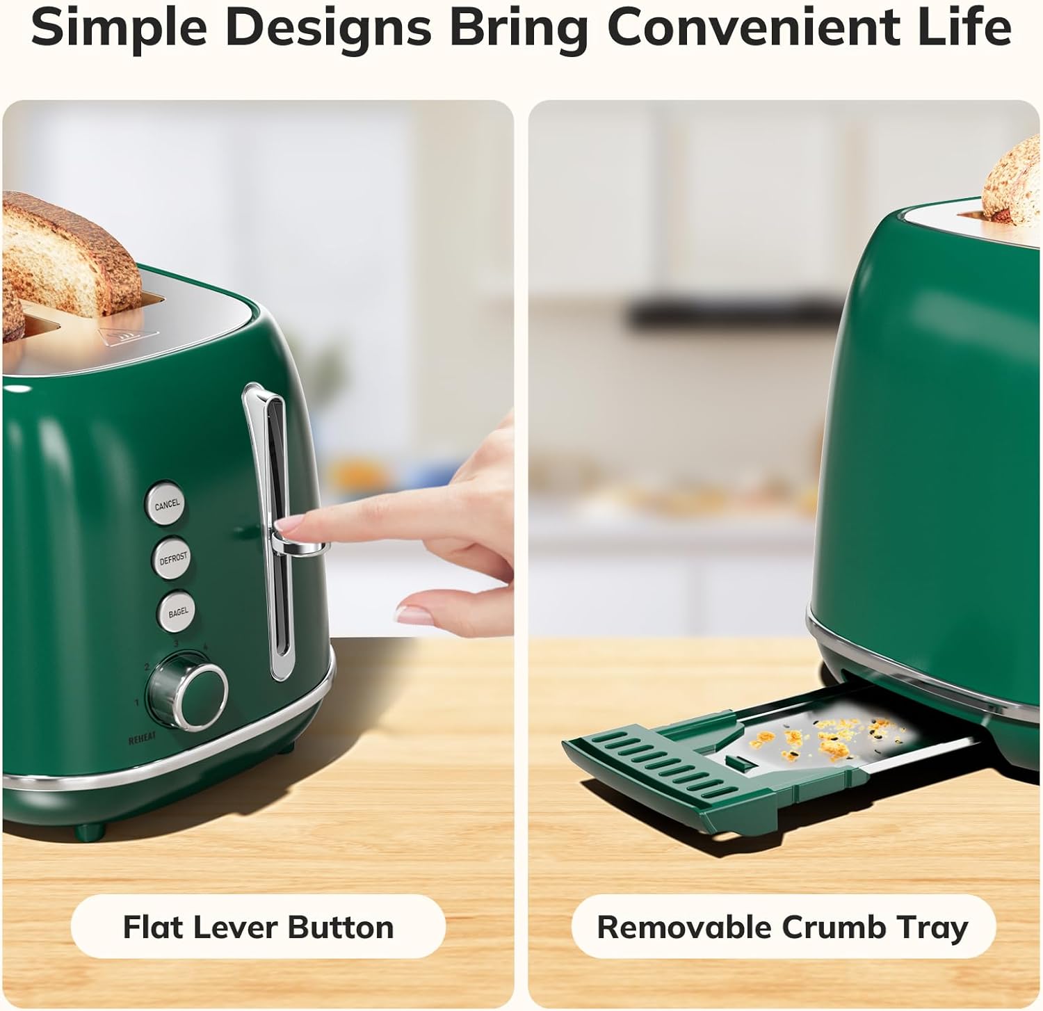 2 Slice Stainless Steel Toaster Retro with 6 Bread Shade Settings, Bagel, Cancel, Defrost Function, 2 Slice Toaster with Extra Wide Slot, Removable Crumb Tray, White