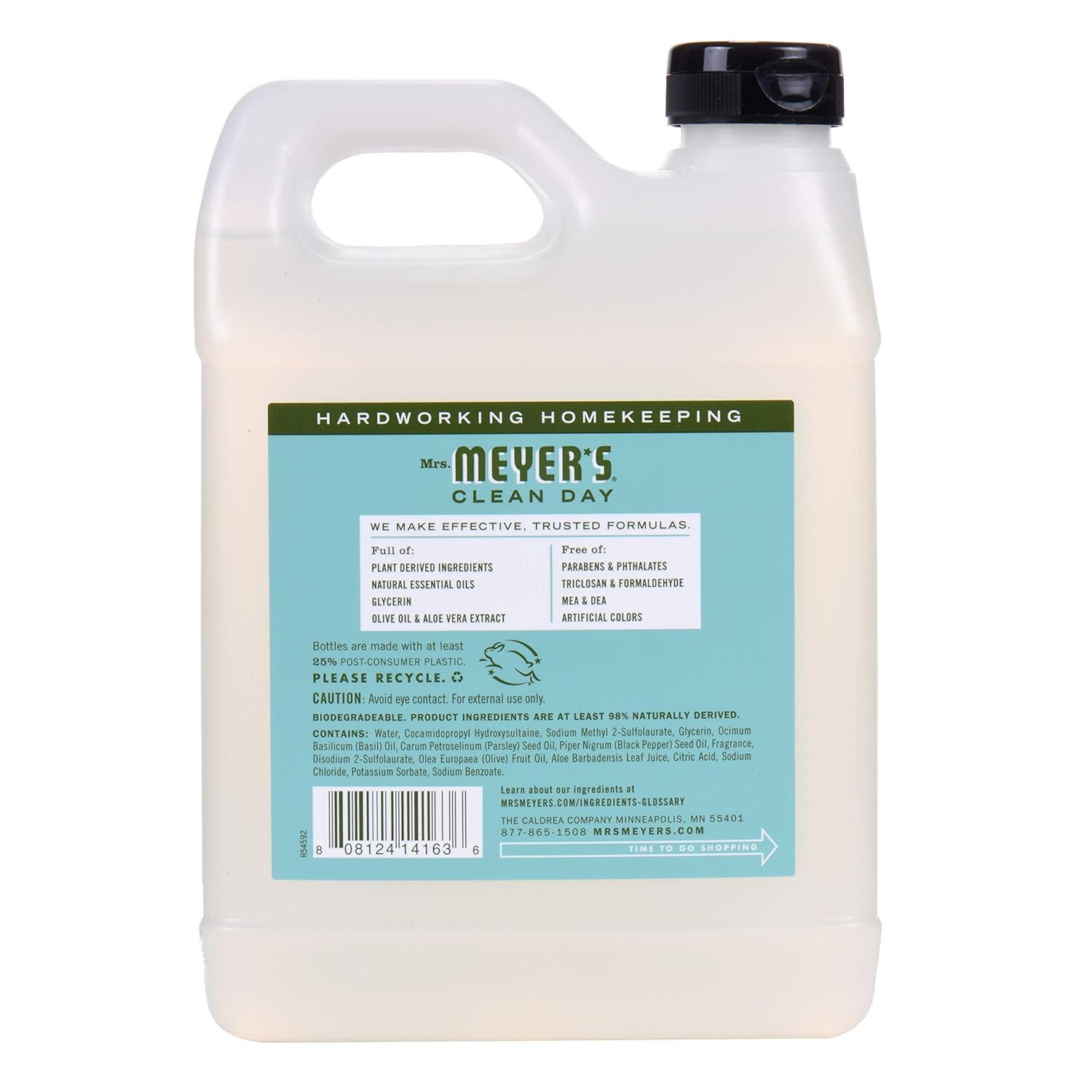 MRS. MEYER'S CLEAN DAY Liquid Hand Soap Refill, Cruelty Free and Biodegradable Formula, Lemon Verbena Scent, 33 oz