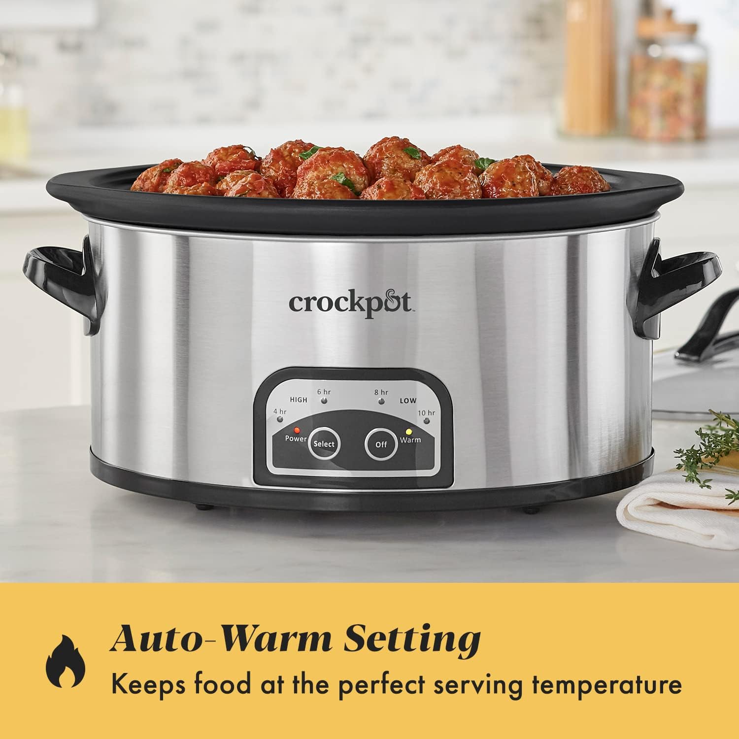 Crock-Pot Large 8-Quart Programmable Slow Cooker with Auto Warm Setting, Black Stainless Steel (Pack of 1)