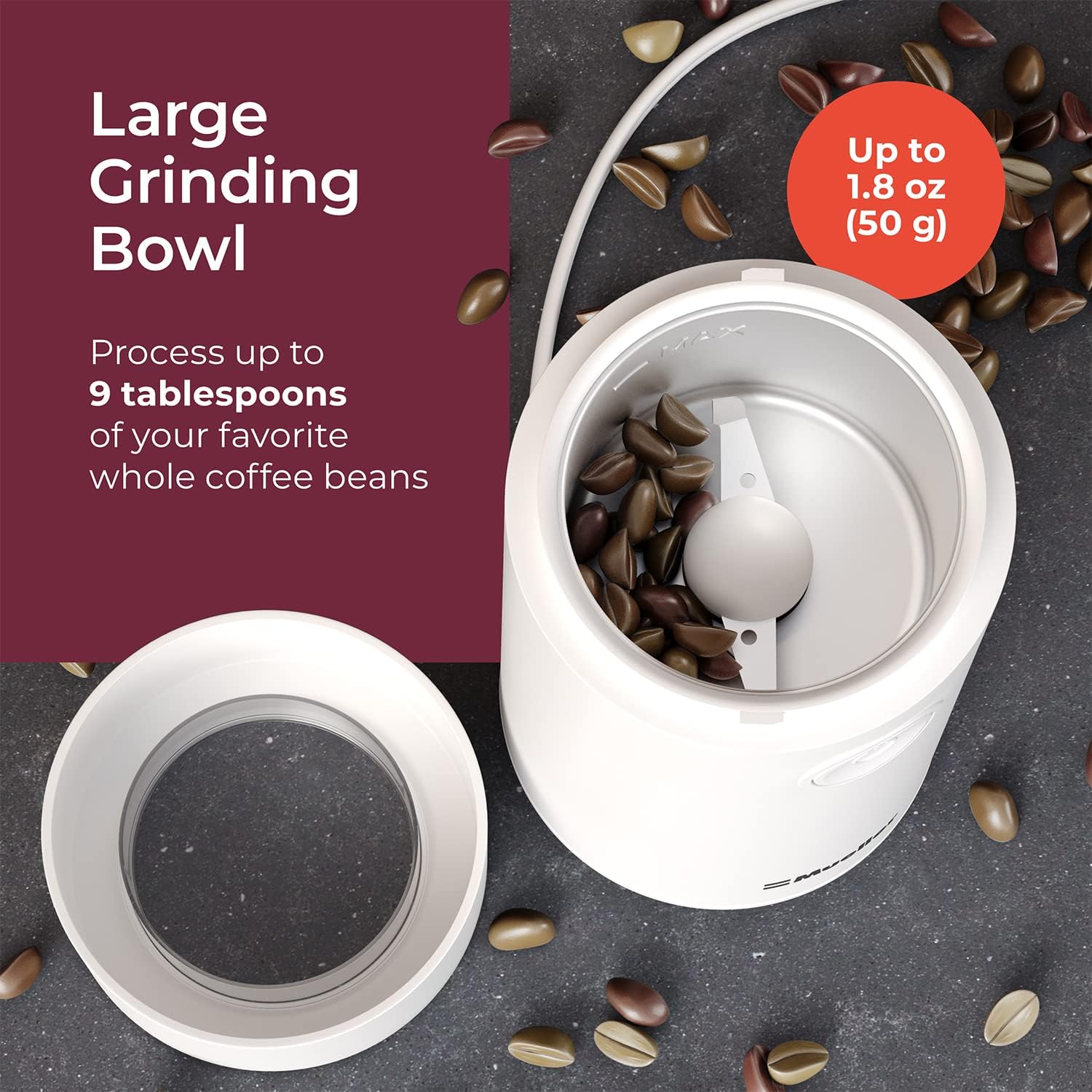 MuellerLiving HyperGrind Precision Electric Spice/Coffee Grinder Mill with Large Grinding Capacity and Powerful Motor also for Spices, Herbs, Nuts, Grains, Grey