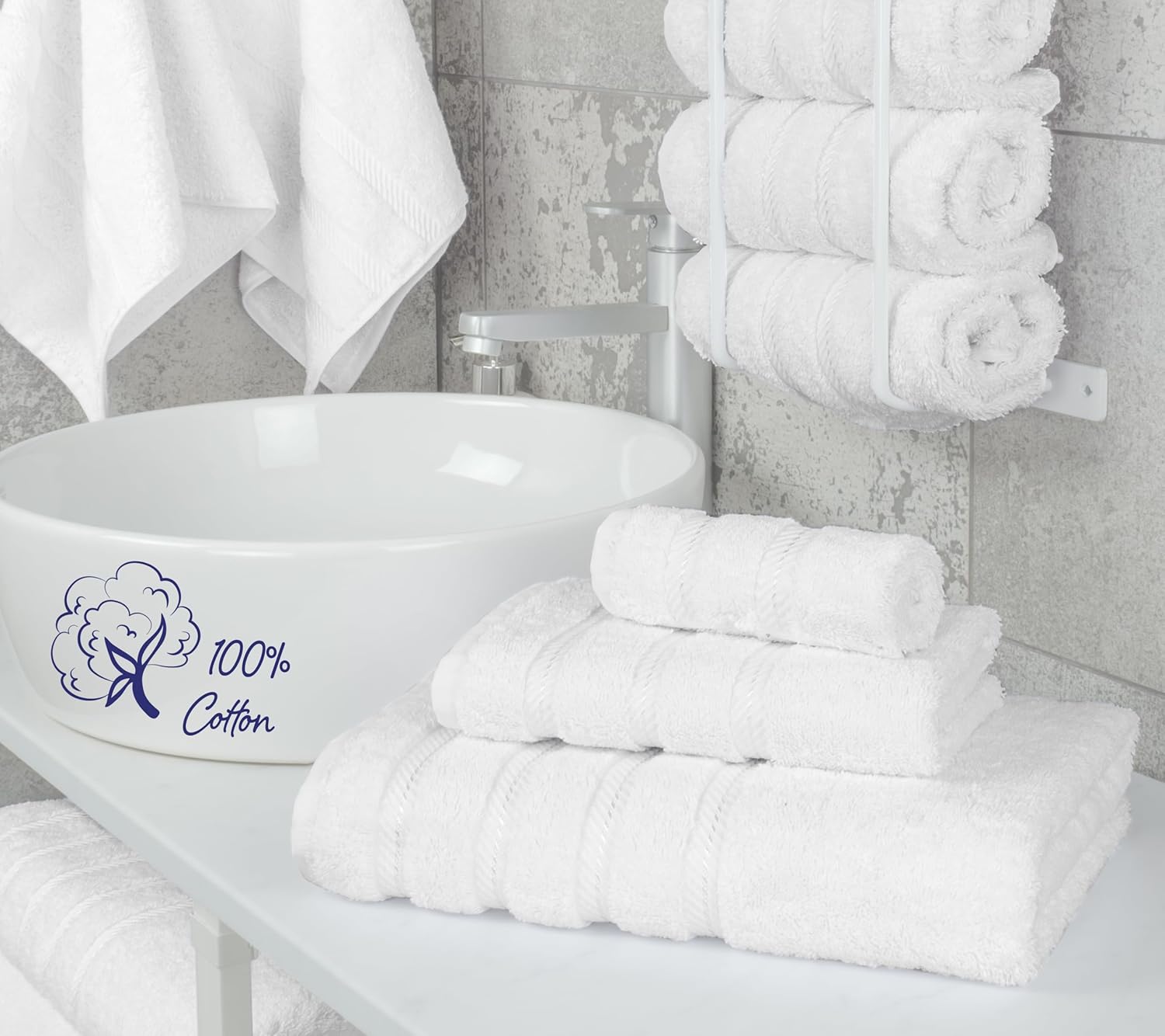 American Soft Linen Luxury 6 Piece Towel Set, 2 Bath Towels 2 Hand Towels 2 Washcloths, 100% Cotton Turkish Towels for Bathroom, Light Grey Towel Sets