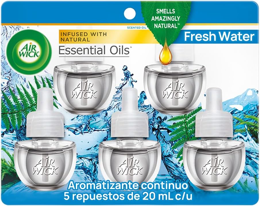 Air Wick Plug in Scented Oil Refill, 5ct, Fresh Linen, Essential Oils, Air Freshener