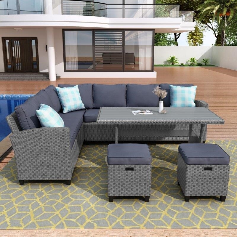 Julianna Wicker/Rattan 7 - Person Seating Group with Cushions